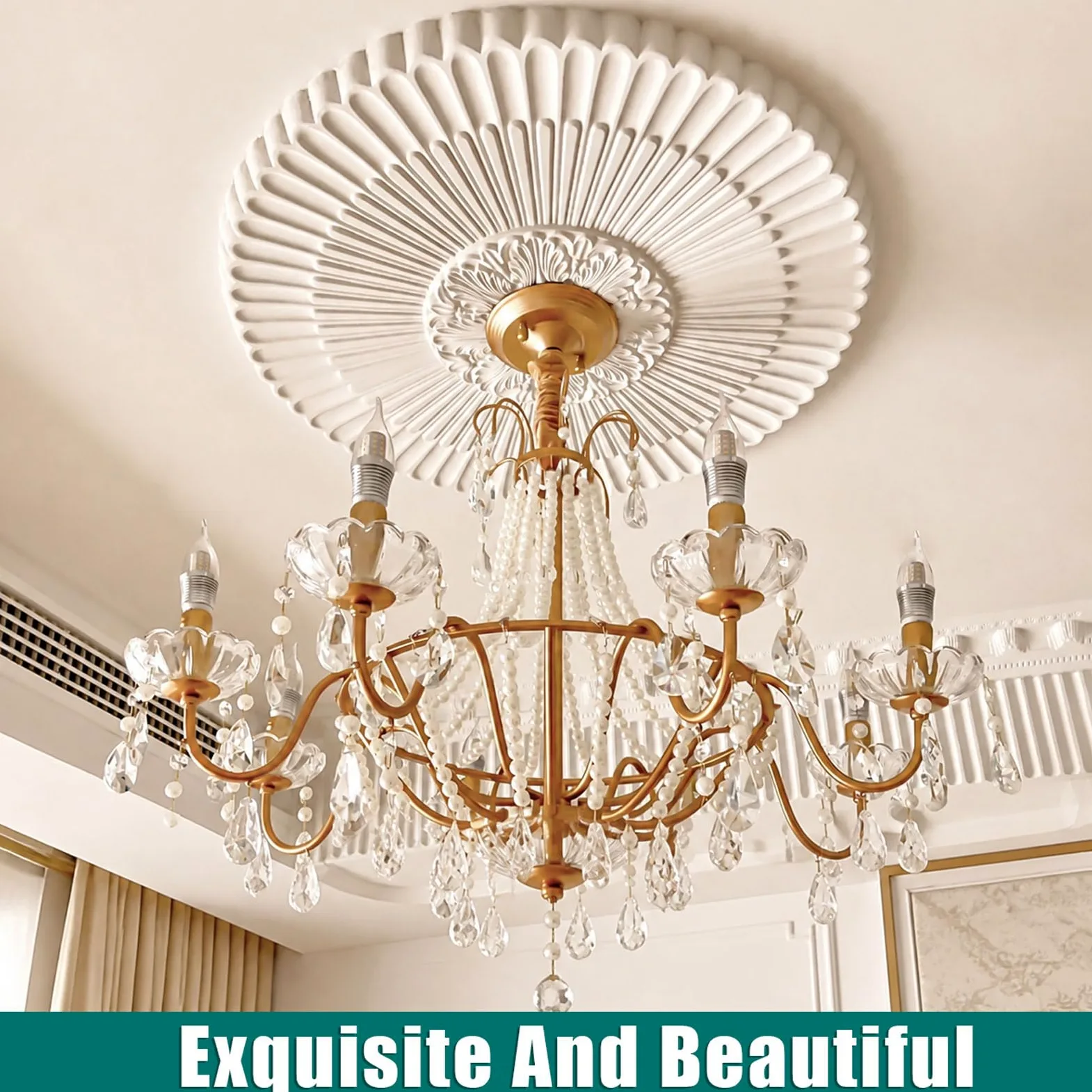 Rosone Decorativo per Soffitto,Piastra Rotonda per Ventilatore A Soffitto,Rosoni in Polistirolo Decorativi,Medaglione per plafoniera,Leggero e Facile da Applicare,per Soffitto e Pareti