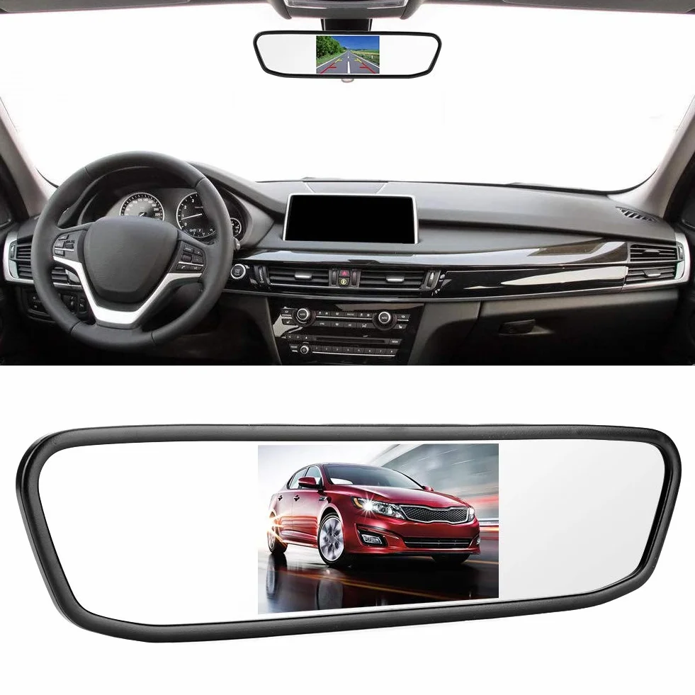 Kit monitor specchietto retrovisore per auto 4.3in HD Mirror Dash Cam Telecamera di backup impermeabile 8LED Telecamera per specchietto retrovisore Monitor per visione notturna