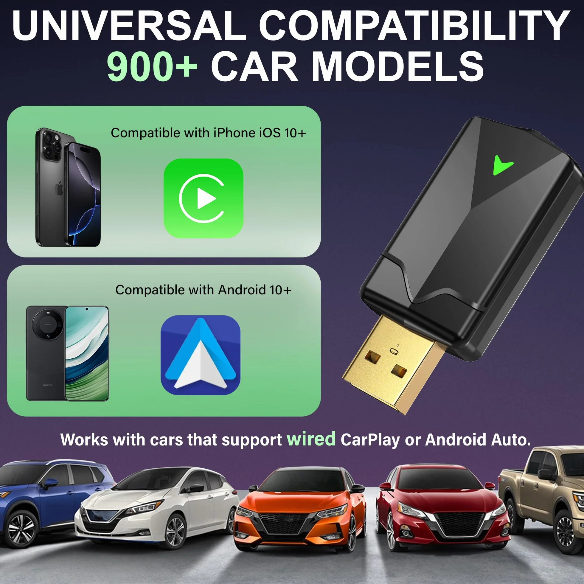 Adattatore CarPlay Wireless – Adattatore Android Auto Wireless, Wi-Fi 5,8GHz Plug & Play, Mini e Stabile, iOS 10+/Android 10+, Connessione Automatica Rapida per Auto dal 2016 in poi (11 Pezzi)