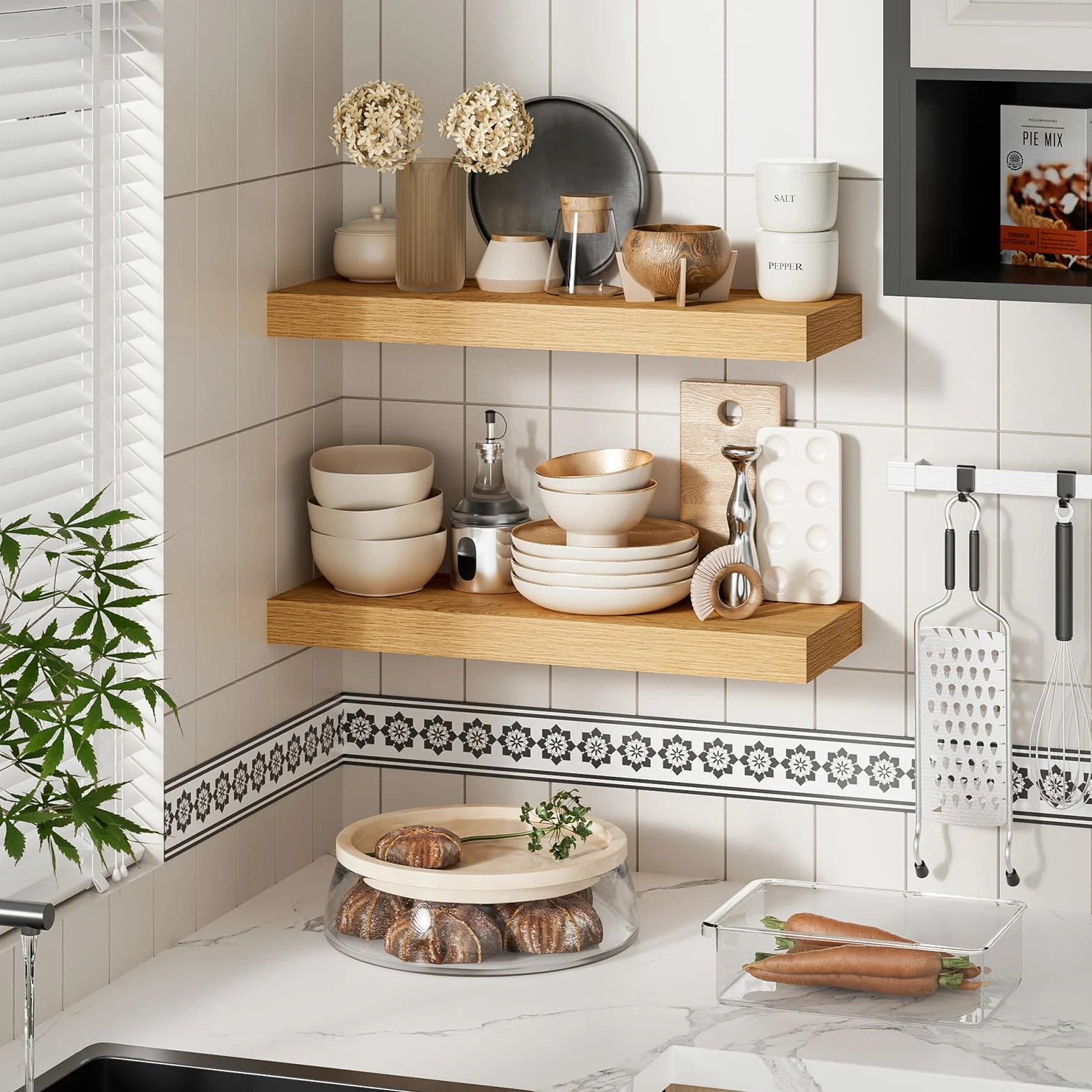 Feihorrm Mensole Sospese, Mensole Da Parete, Mensola Da Parete Profonda 16.5 cm, Mensole In Rovere Da 40 cm, Scaffali Per Bagno, Camera Da Letto, Soggiorno E Cucina, Rovere, 40 x 16.5 x 3.1 cm