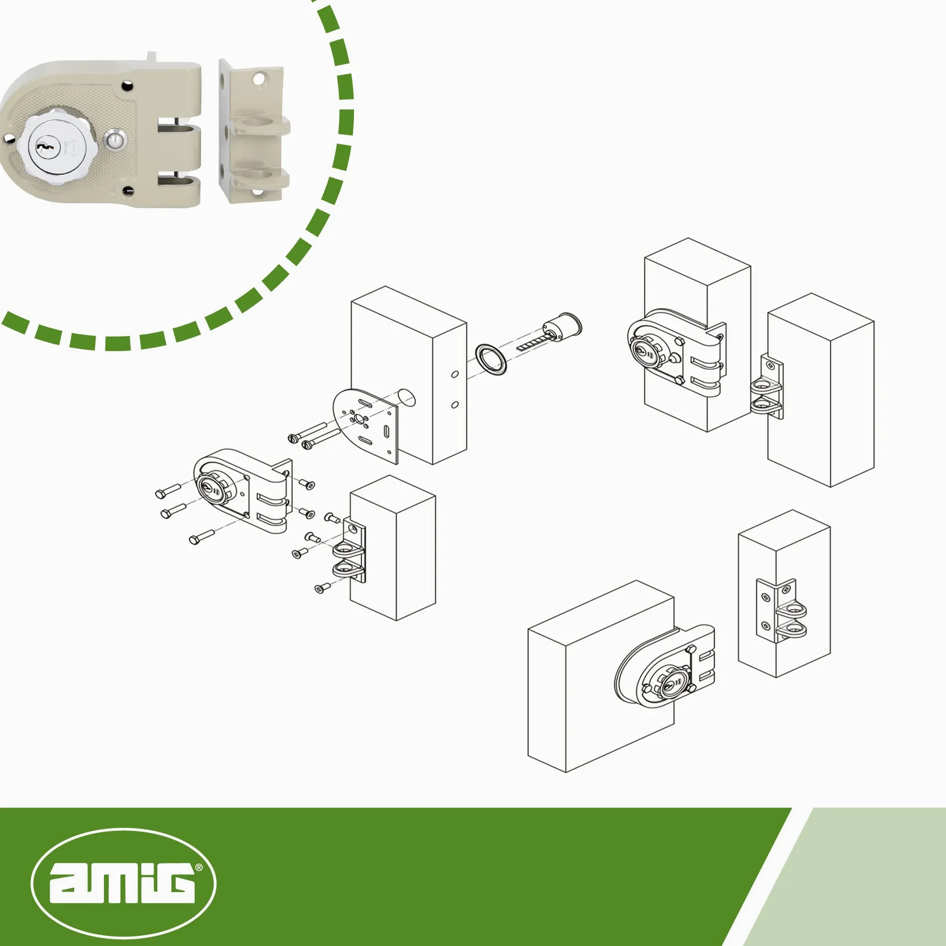 Amig - Serratura a Sovrapposizione a destra con leva di chiusura, linguetta e maniglia per porte in legno mod. 1396 | 60 mm | Chiusura con cilindro interno ed esterno | Acciaio Beige