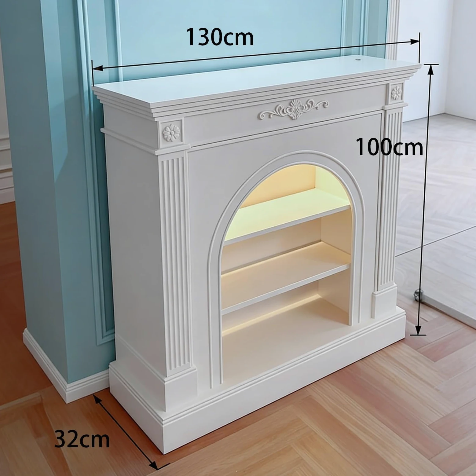 Cornice per caminetto Cornice Decorativa for Camino in Legno massello ad Arco Bianco(XL)