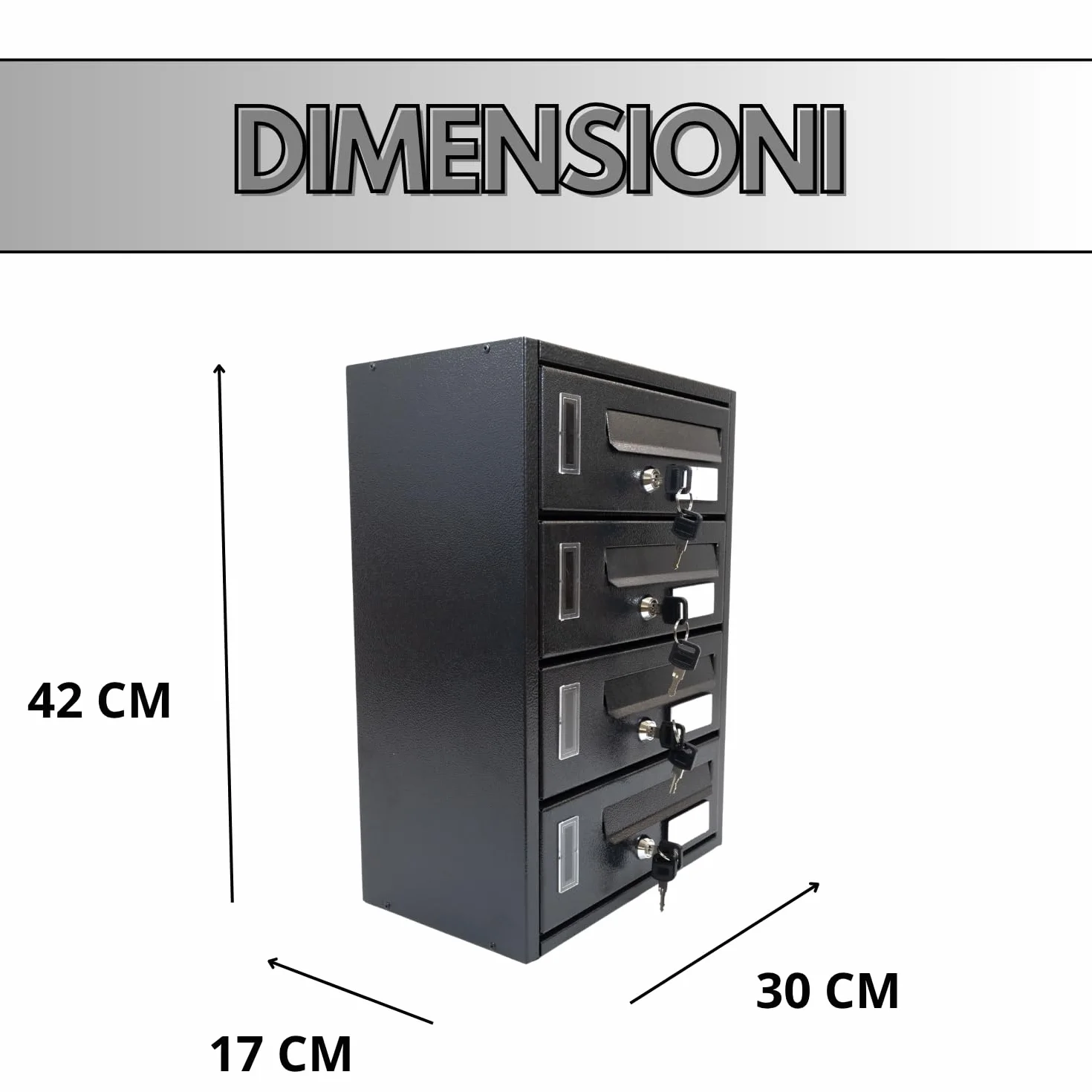 MOHOME Cassetta Postale Esterno Condominiale Antracite Ferro 4 Scompartimenti 30x17x42 cm Apertura Frontale Doppia Chiave