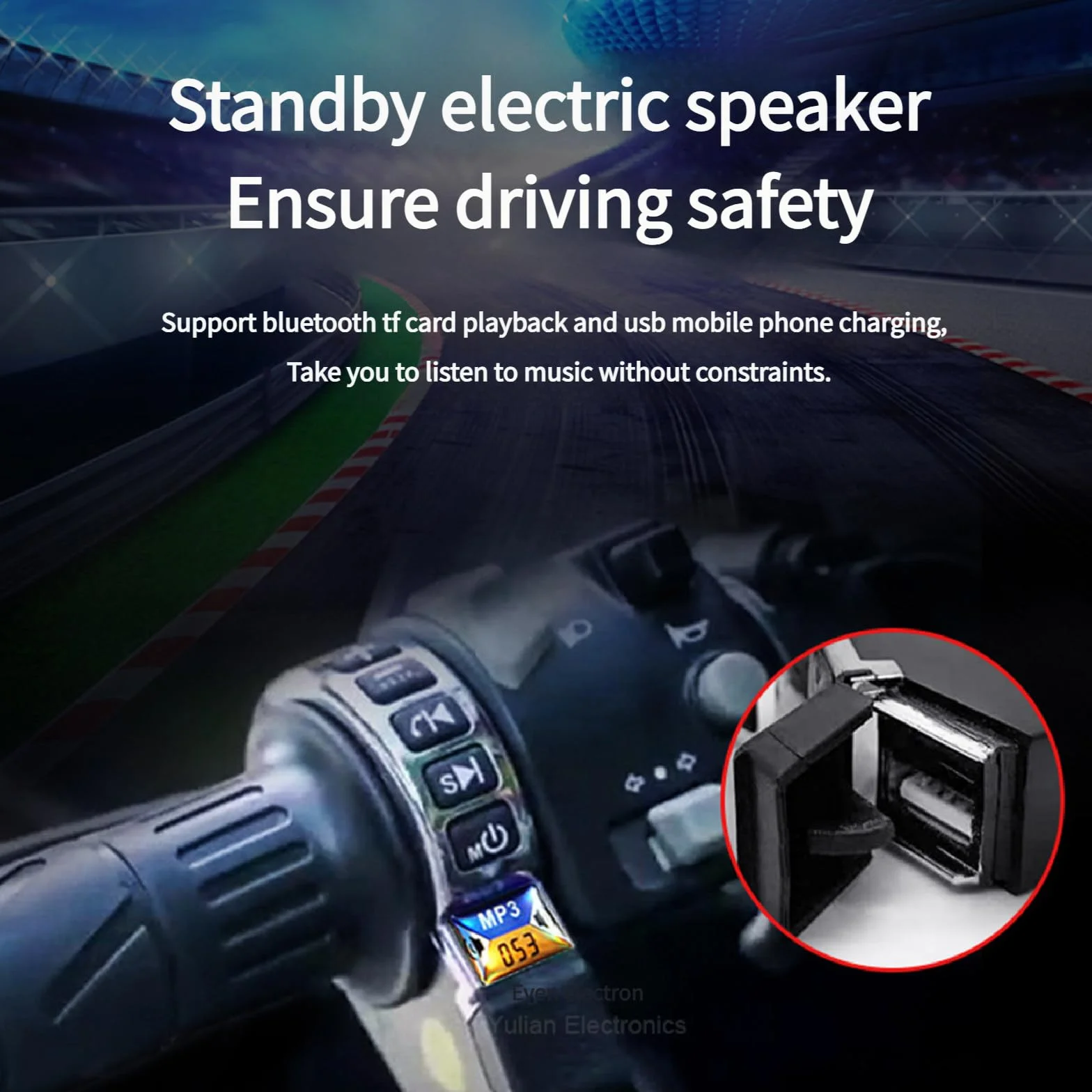 Altoparlante Stereo per Moto Bluetooth Impermeabile con Supporto per Manubrio. Supporta Bluetooth, Riproduzione da Scheda TF e Ricarica USB per telefoni cellulari