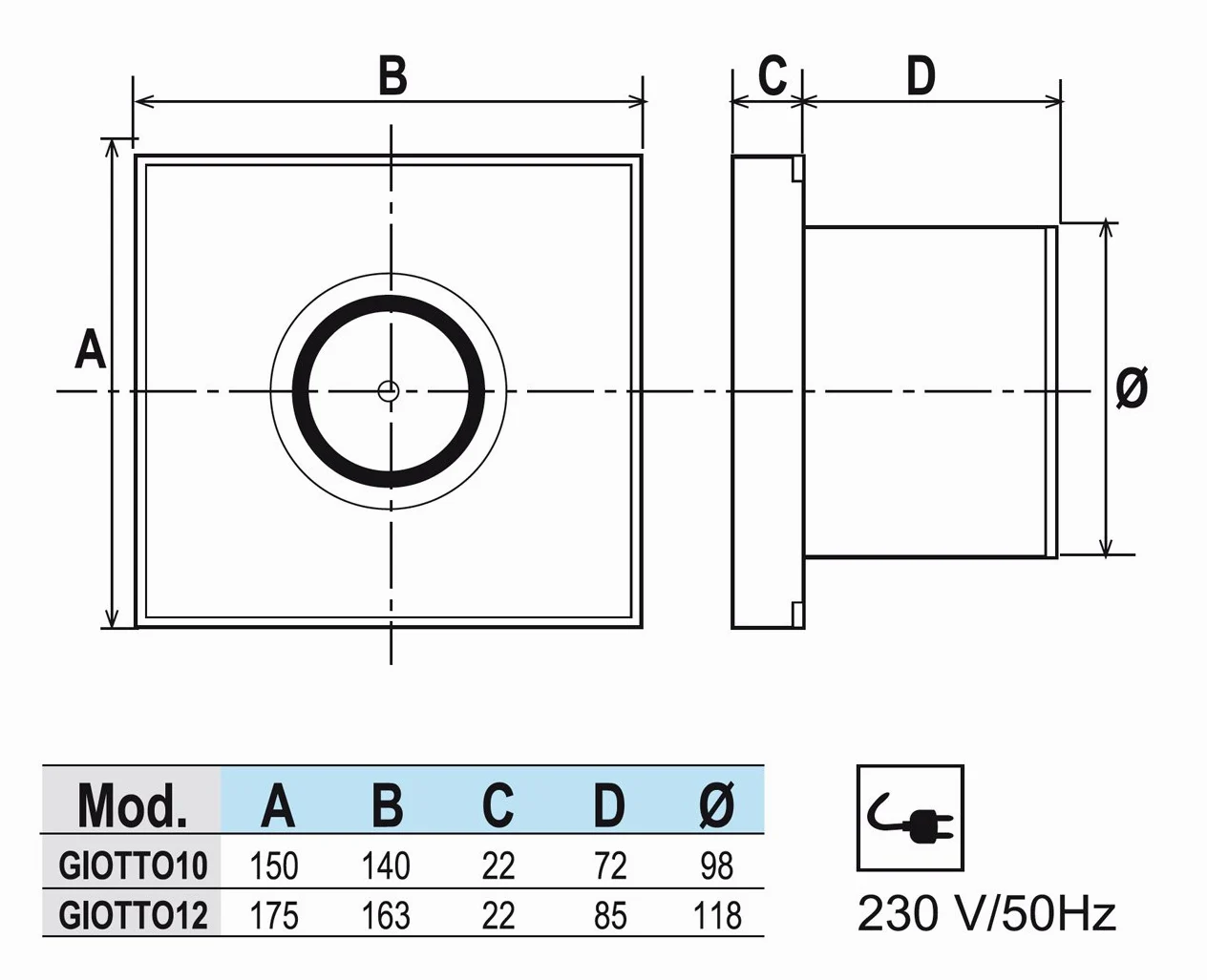 La Ventilazione GIOTTO12BT Aspiratore Elicoidale Design Extra Piatto Bianco, per Foro diametro 120 mm / 5"