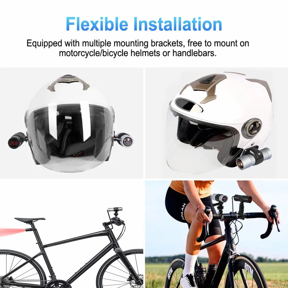 VSYSTO Obiettivo Fisheye HD 4K 170 gradi grandangolare fotocamera casco, Wi-Fi, termometro, visione notturna, supporta registrazione loop a lunga durata della batteria (U5X-PB)