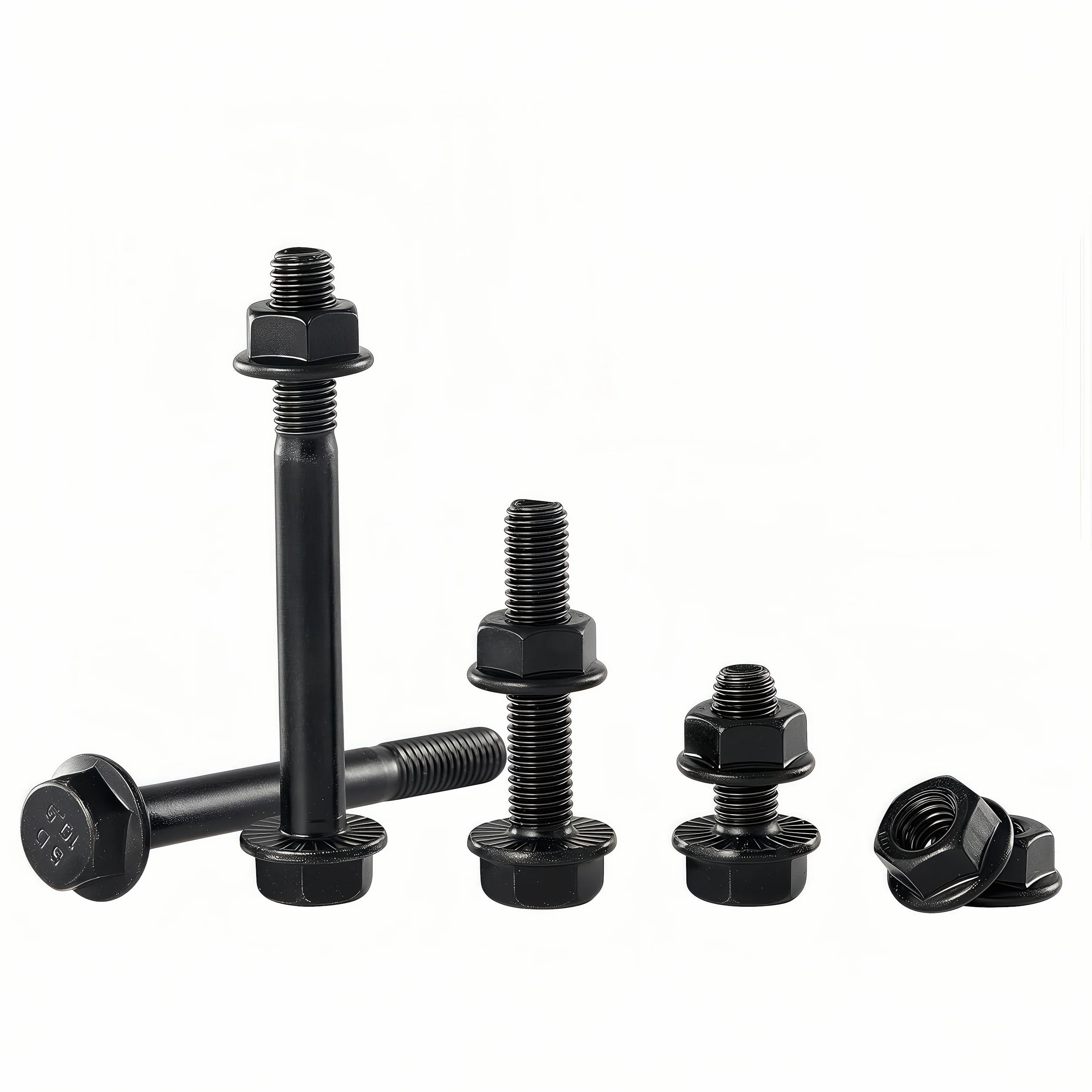 M10 1,5 x 80 mm viti a flangia con dado classe 10,9 acciaio in lega rivestimento zinco nero filettatura parziale autobloccante