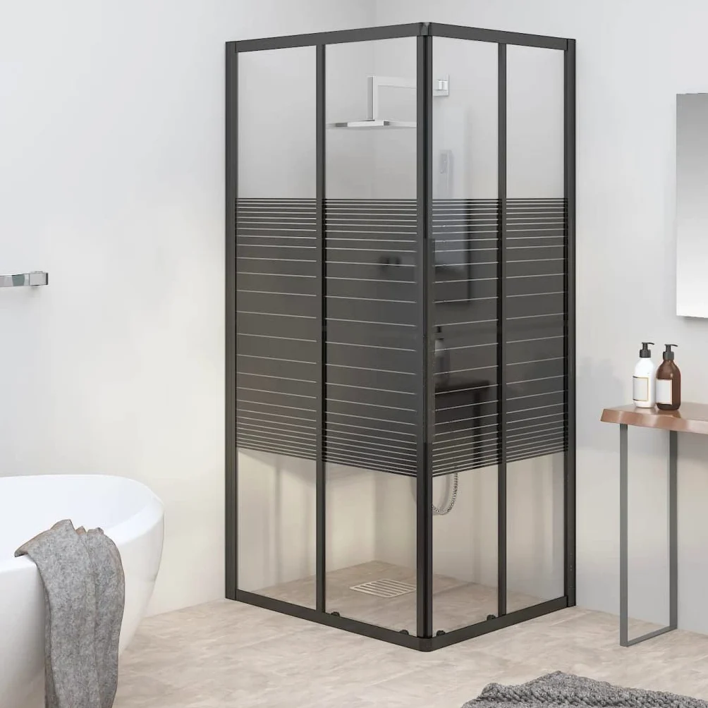 Box doccia con strisce ESG, 90 x 70 x 180 cm, nero, per bagno, parete doccia con profilo, paraspruzzi, porta doccia, angolo salvaspazio, robusto telaio in alluminio