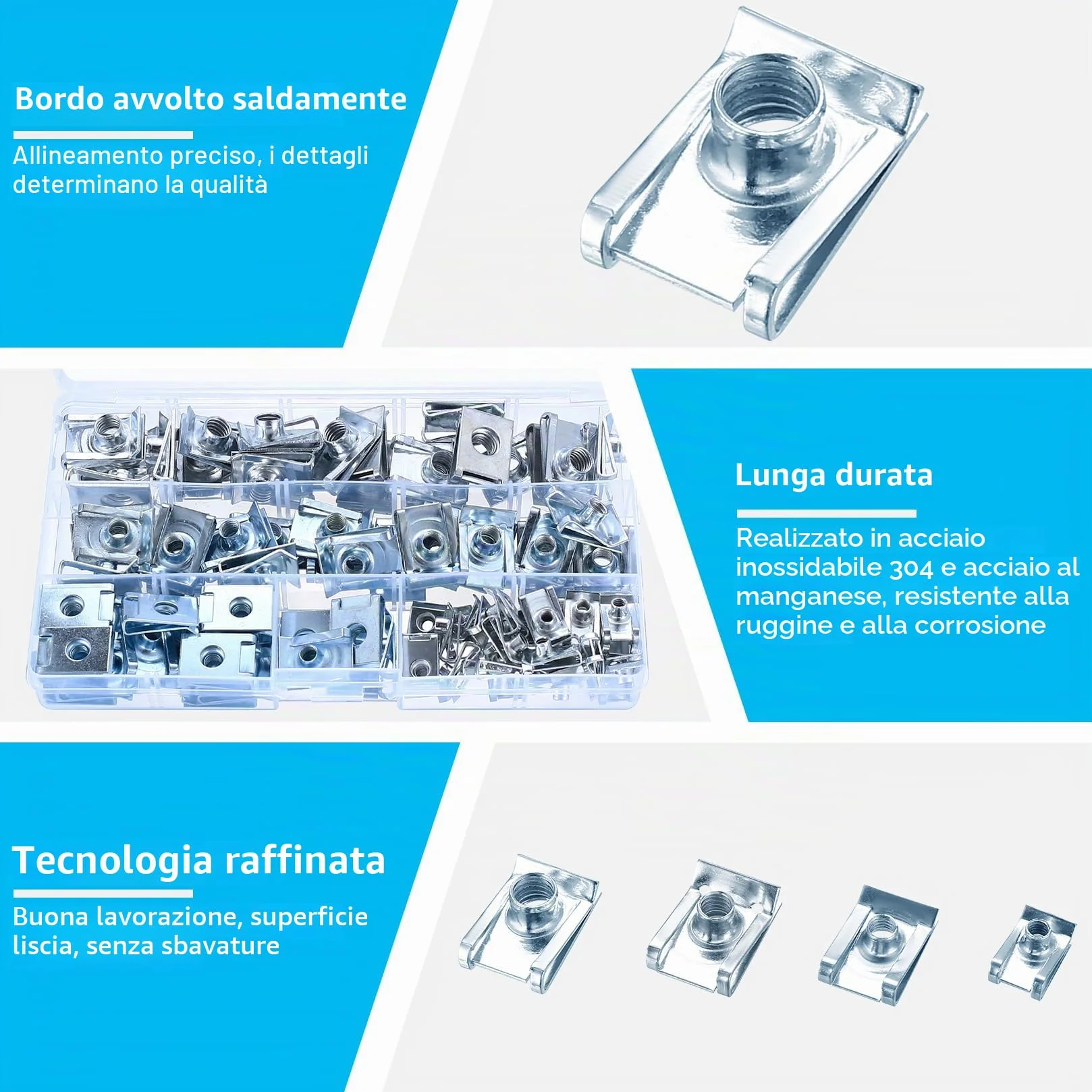 90 Pz U Clip Fissaggio Auto, Dadi a Clip a U e Bulloni Viti Autofilettanti per Parafanghi