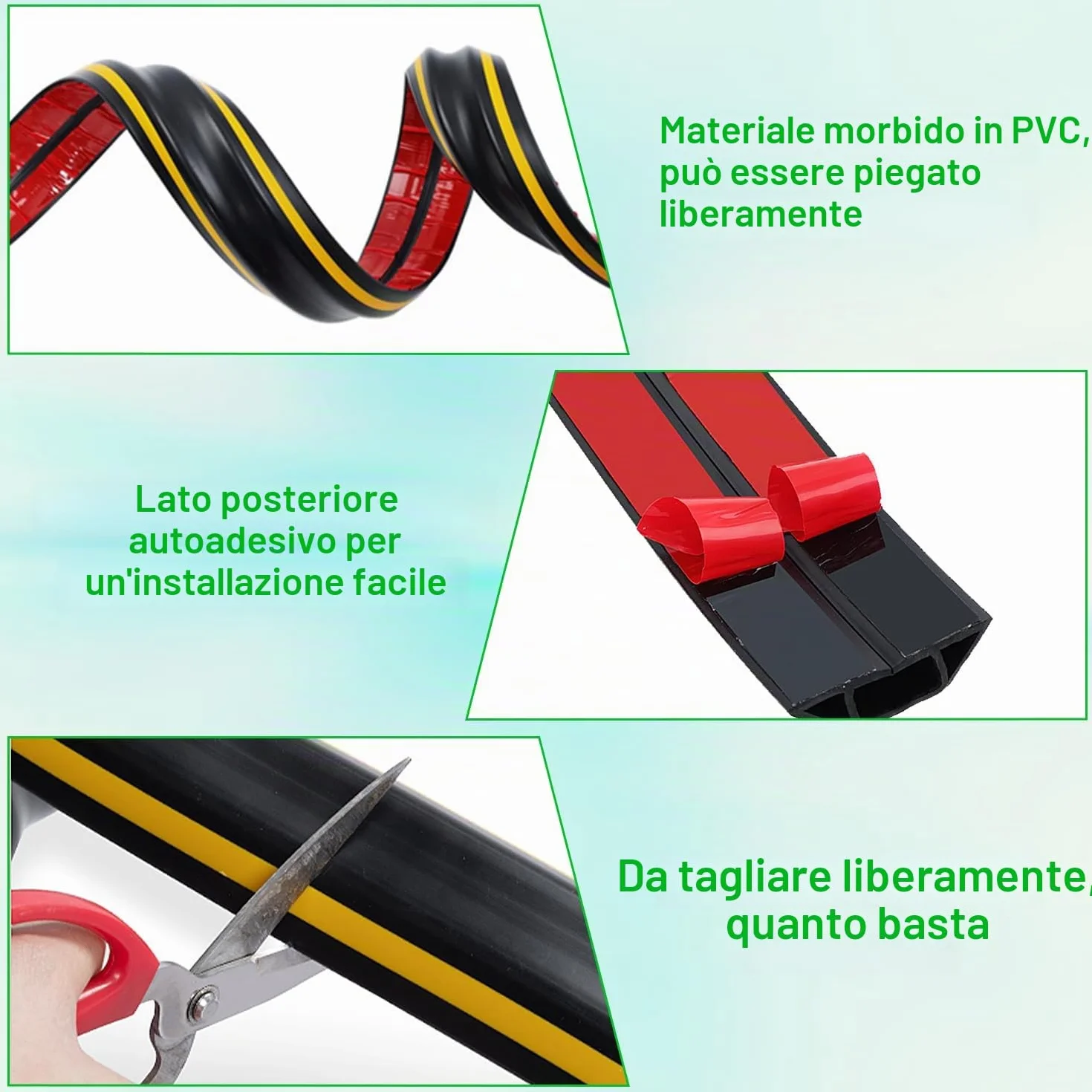 Canalina Passacavi Pavimento 300 cm, Calpestabile Esterno Adesiva PVC Flessibile per Cavi Elettrici