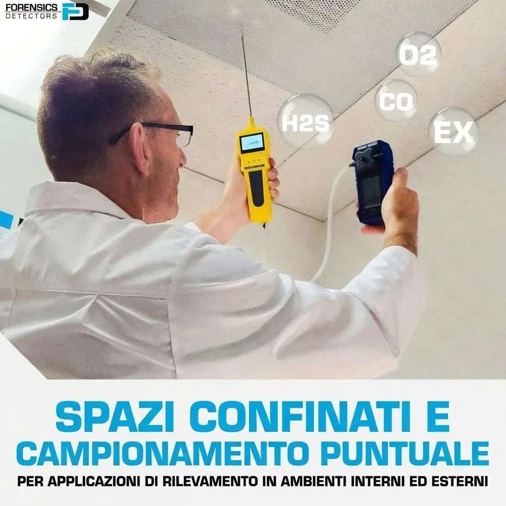 Rilevatore Multigas | Certificato di Calibrazione EU | O2, CO, H2S, LEL | Display a Colori, Grafici e Registrazione Dati | Batteria Li-Ion Ricaricabile |