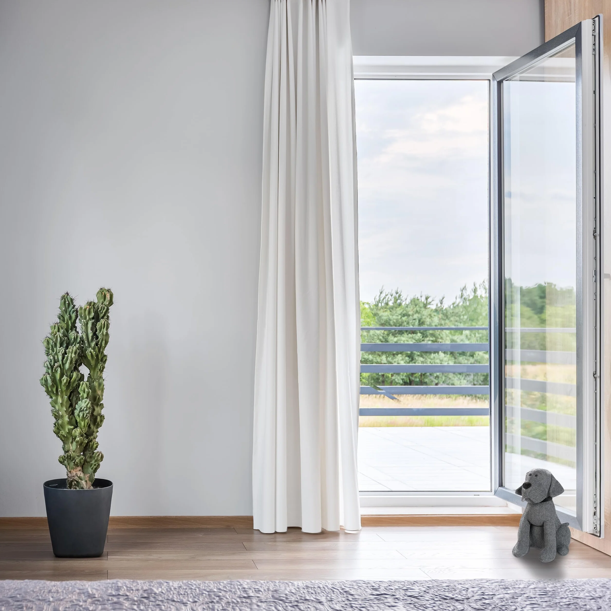 3x Cane Fermaporta, Blocca Porte Decorativo, da Pavimento, Imbottito, HLP: 28 x 17 x 19 cm, in Tessuto, Grigio