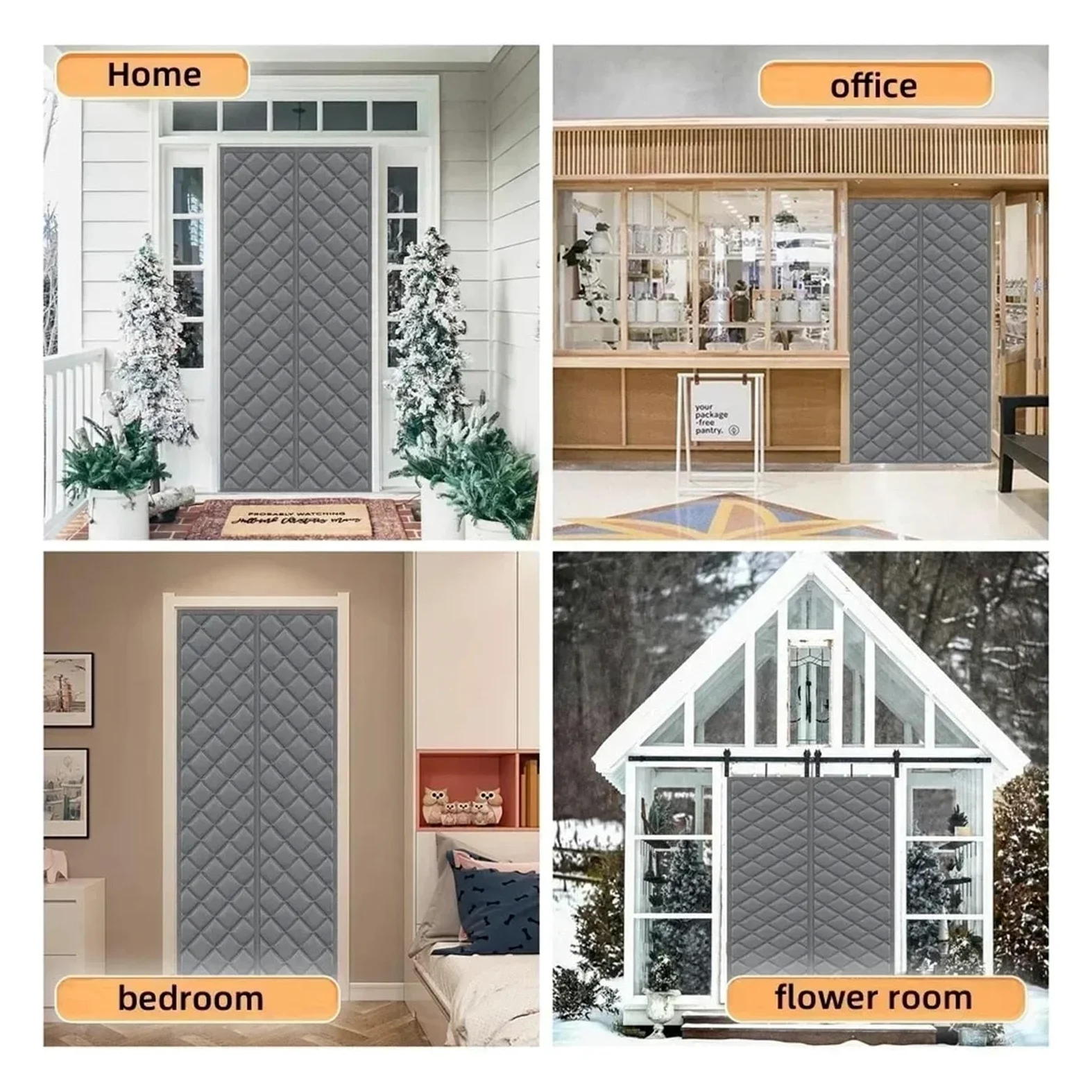 Tenda per porta invernale Tenda for porta in cotone invernale addensato caldo e resistente al freddo Isolamento termico magnetico acustico for antivento 1,5 cm(Grey,95X205CM)