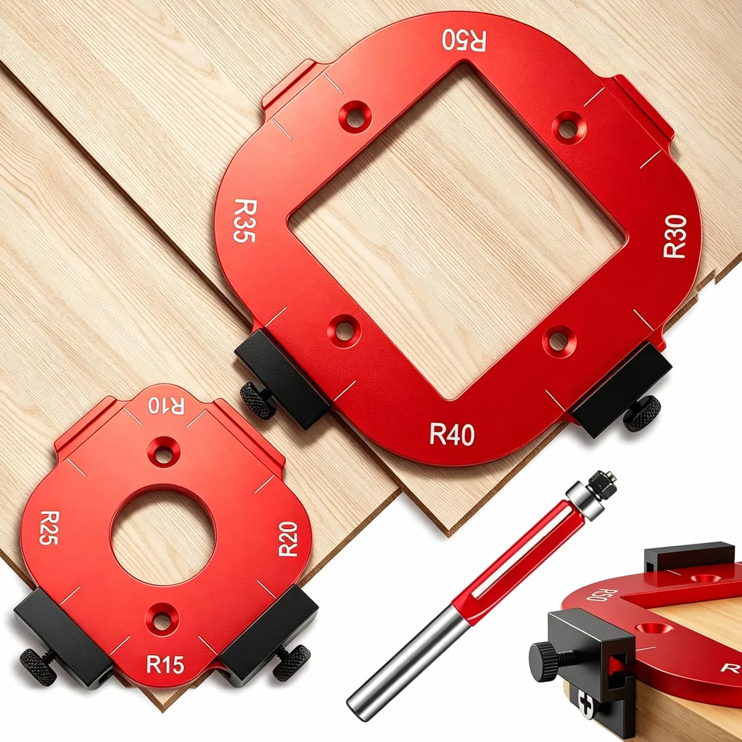 4 in 1 Dima di Fresatura a Raggio D'angolo R10/15/20/25 R30/35/40/50 per Lavorazione del Legno Fai da Te Rosso 2 pezzi
