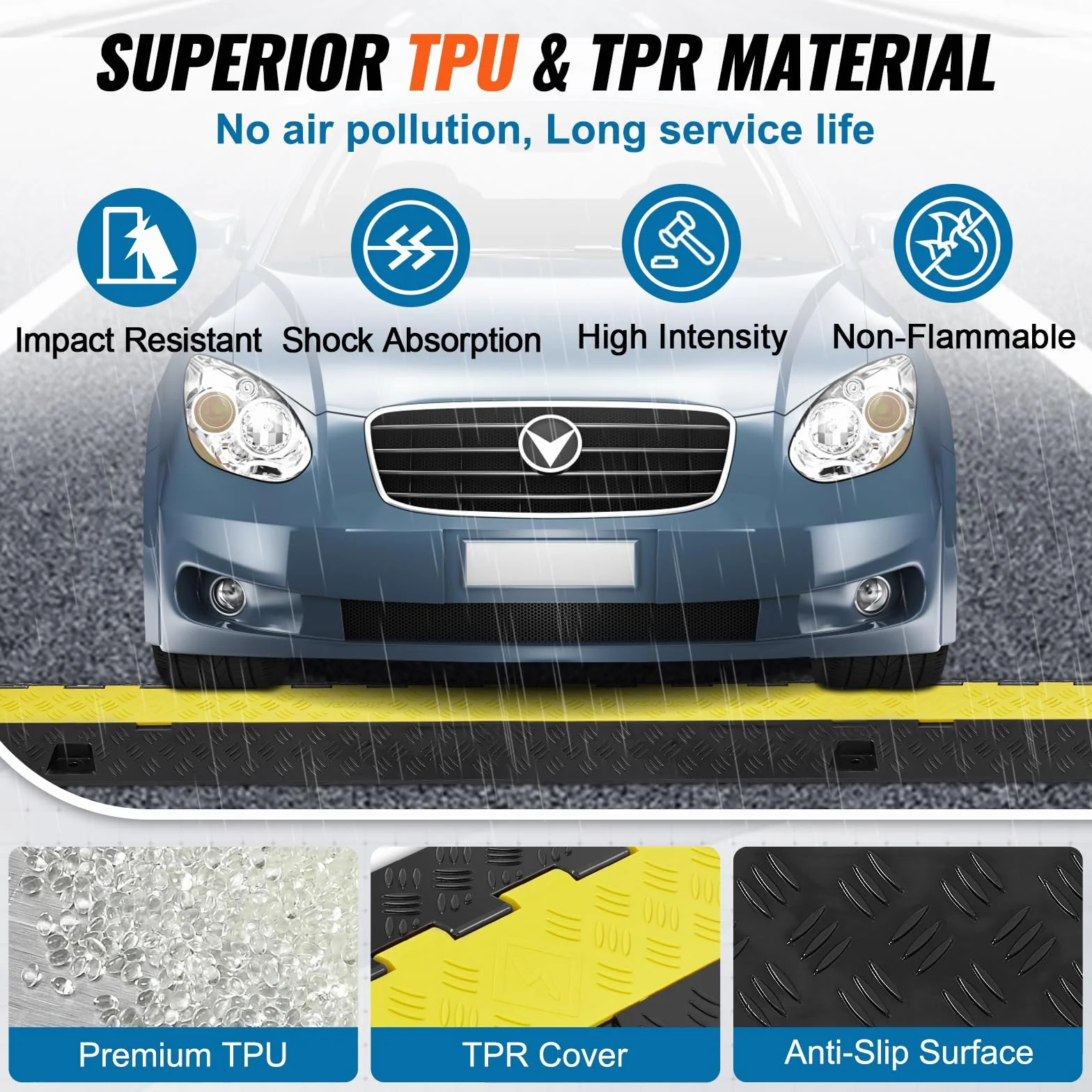 VEVOR Passacavo TPU TPR 2 Canali 3,05 x 2,79 cm Rampa Modulare Impermeabile Carico 10 Tonnellate