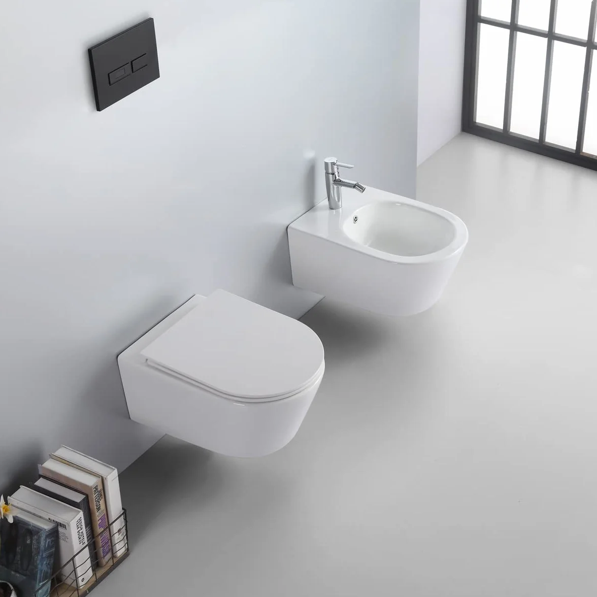 Set coppia sanitari vaso rimless e bidet sospesi WOLLY soft-close
