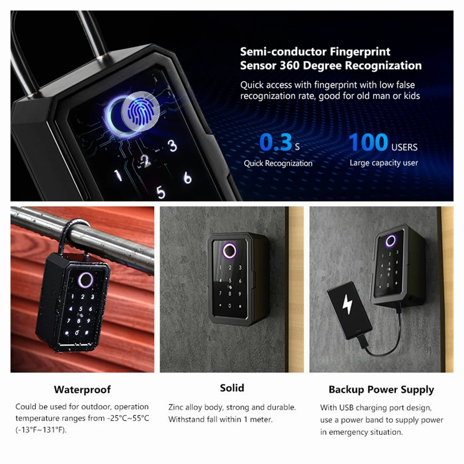 Piccola cassaforte per Chiavi La Tua App TTockFingerprint Digital Key Box con Accesso remoto, Montaggio a Parete, Combinazione di Sicurezza per casa, Ufficio, Hotel, Viaggi (la Tua