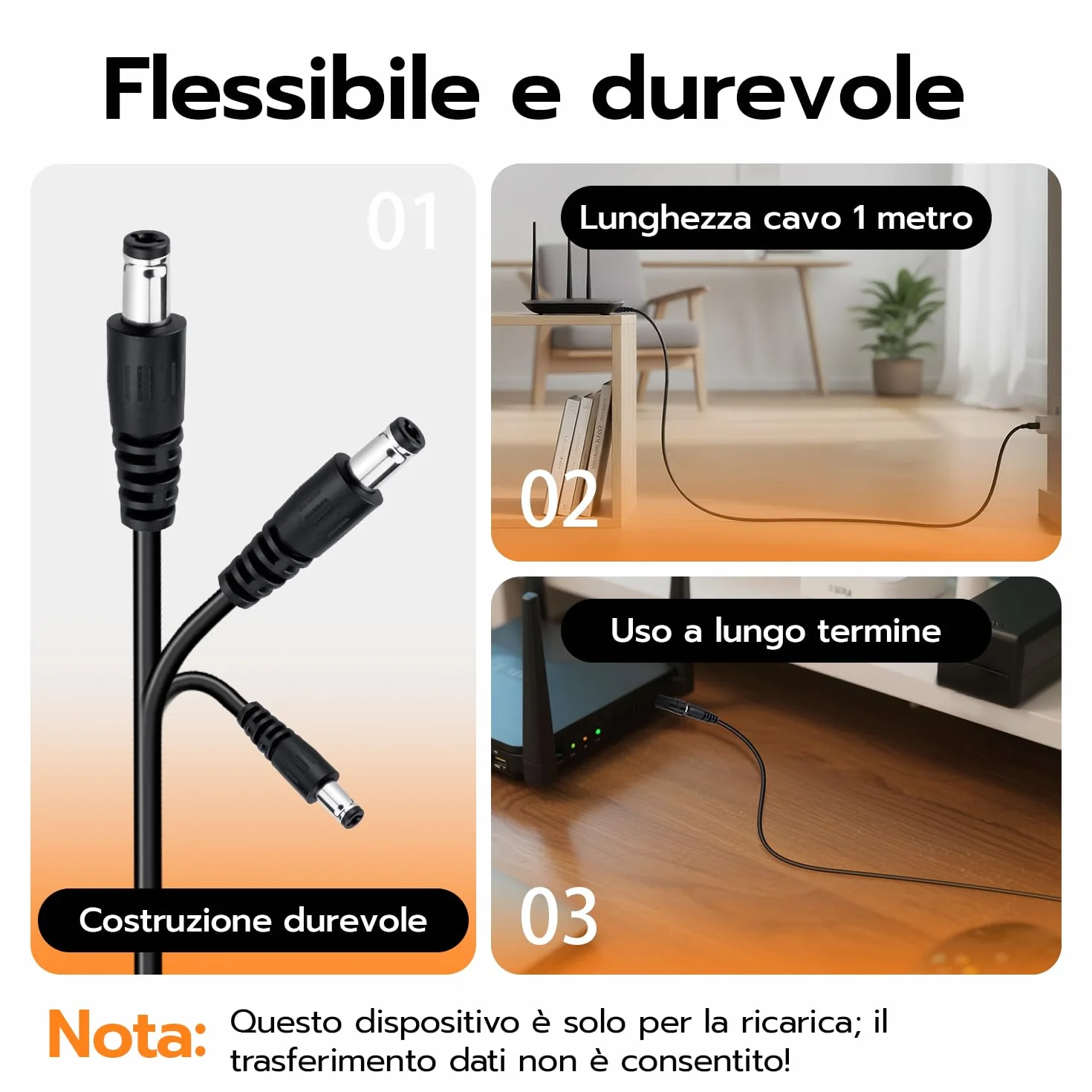 Cavo di Alimentazione da USB a DC 5V,Cavo di Ricarica USB con 5 connettori DC, Ingresso a Uscita DC 5,5 x 2,5 mm, per router, CCTV