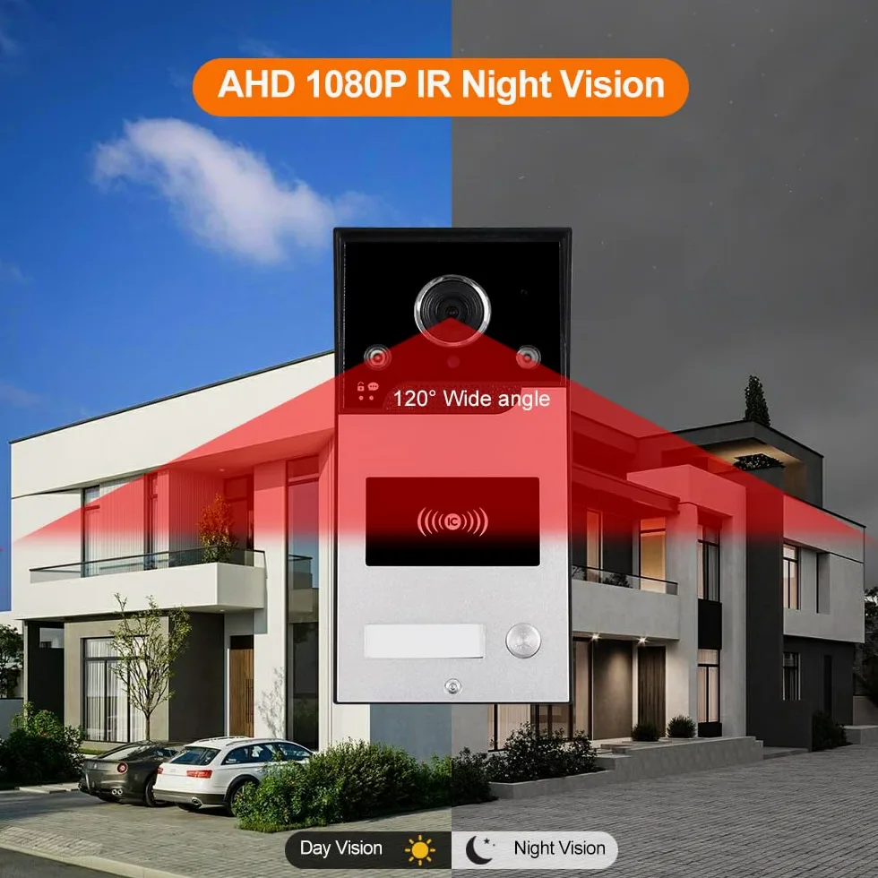 WiFi Video Interfono Sistema di Ingresso a Campanello, 7inch 1080P HD Videocamera a Campanello Visione Notturna IR, Registrazione di Supporto, Scheda RFID/TUYA APP Sblocco