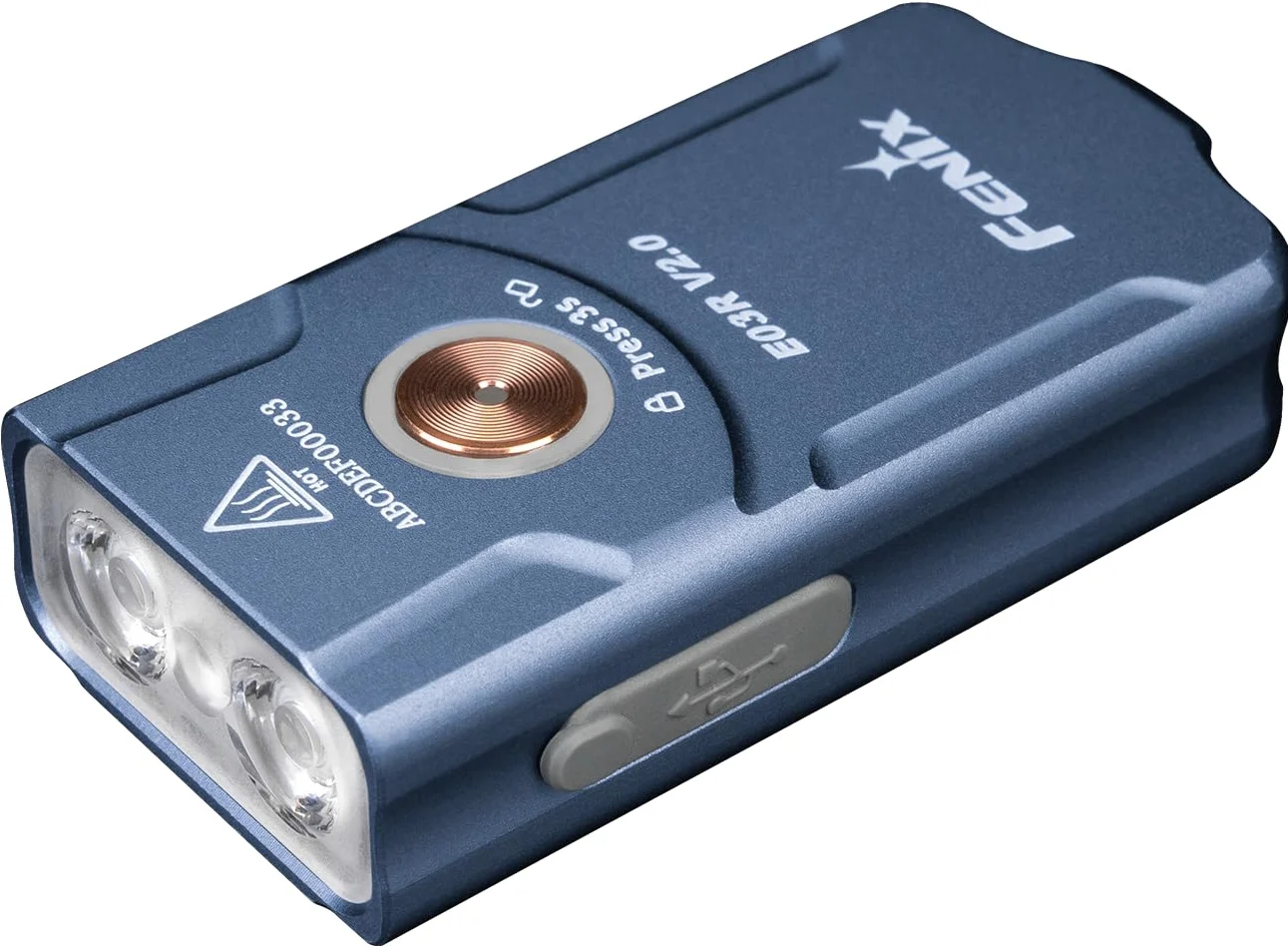 Fenix E03R V2.0 Pieno Metallo Alta Luminosità Portachiavi Torcia Elettrica, Piccola Torcia Elettrica, Luce Rossa, Luce Bianca, Controllo intelligente della Temperatura, Protezione IP66, con Ricarica