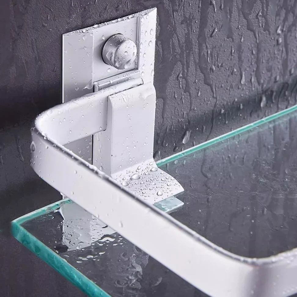 Ripiano per doccia Mensola da bagno in vetro con binario in alluminio, contenitore galleggiante senza foratura Organizer