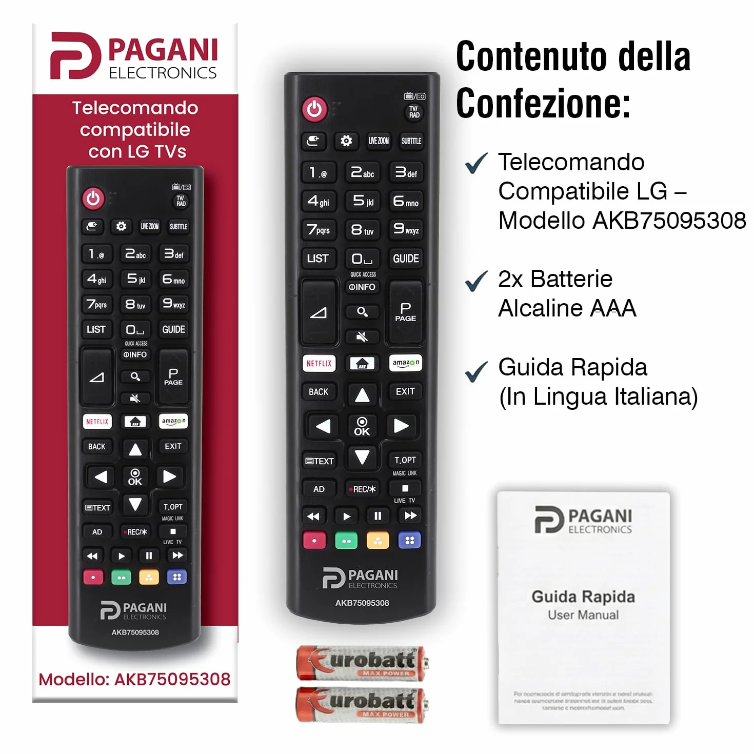Telecomando Universale LG AKB75095308 Compatibile con TV LG Smart TV, LED, LCD, OLED, UHD, 4K, HD, WebOS, Nessuna Configurazione, Batterie Incluse, Azienda Italiana, Testato in Italia