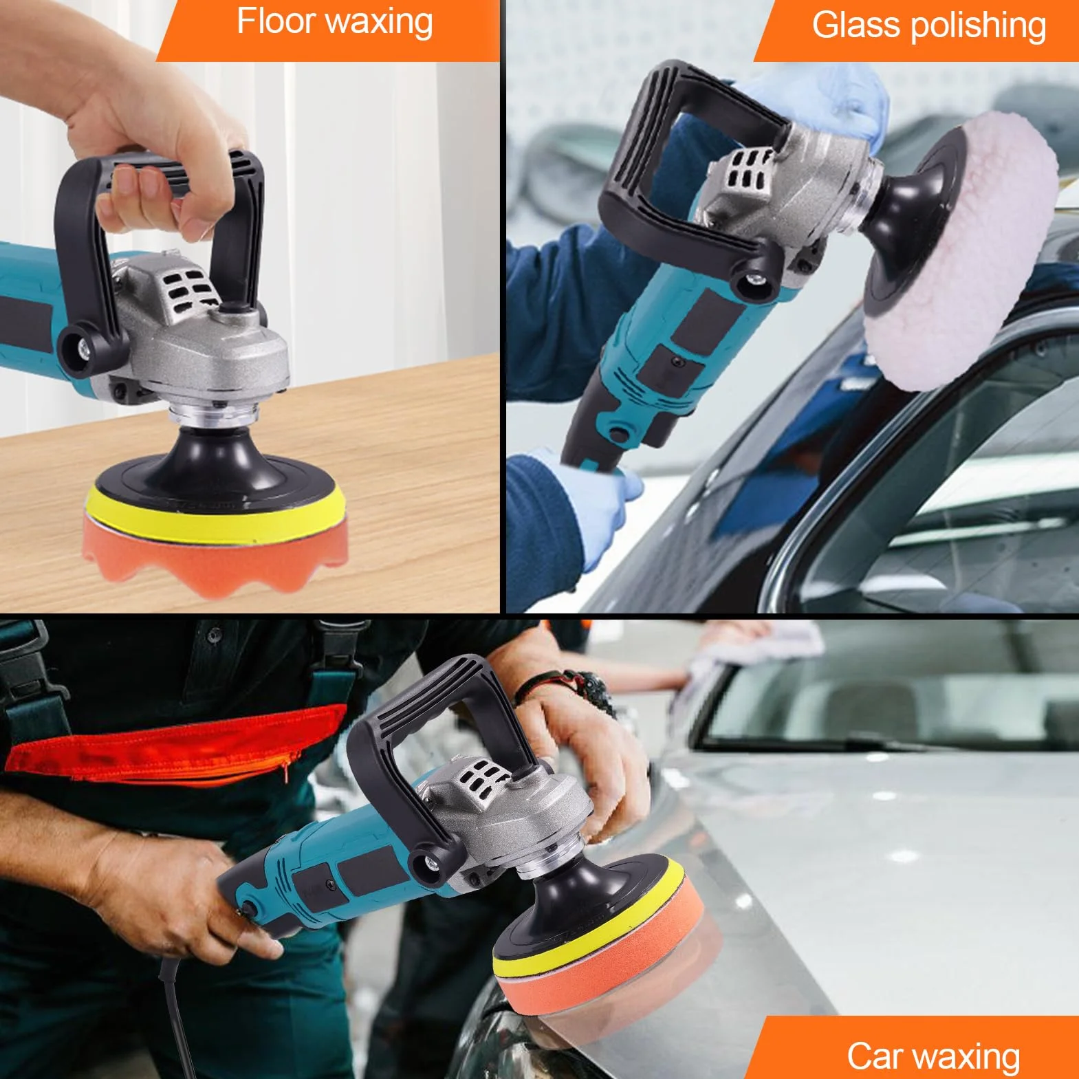 Lucidatrice per auto 1600 W 6 velocità variabile 220 V 500-3300 giri/min 125/178 mm set professionale