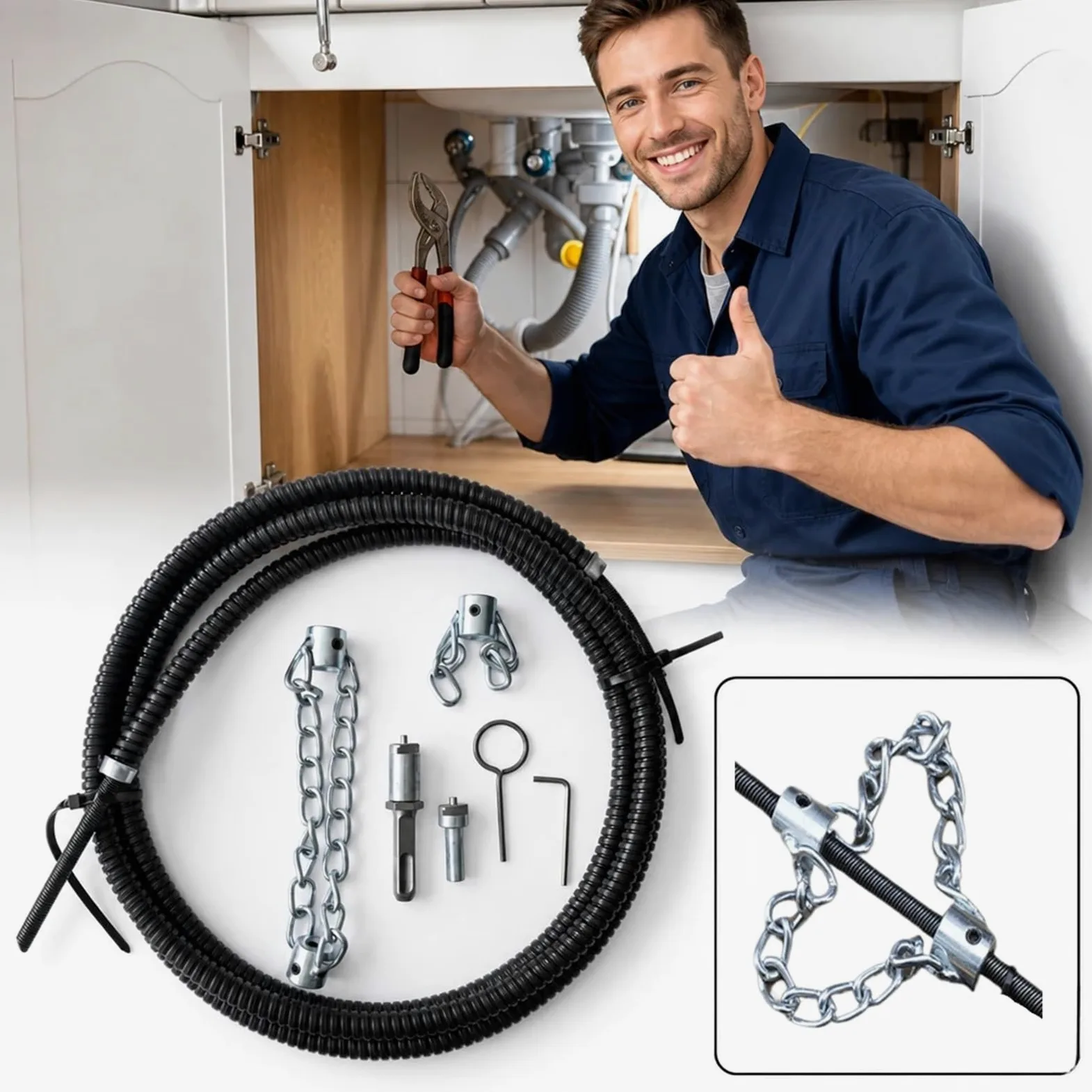 Molla for Pulitore Di Scarico for Trapano Elettrico Con Estensione | Strumenti for tubi lavello for tubi idraulici for la pulizia della draga for tubi fognari(6M)