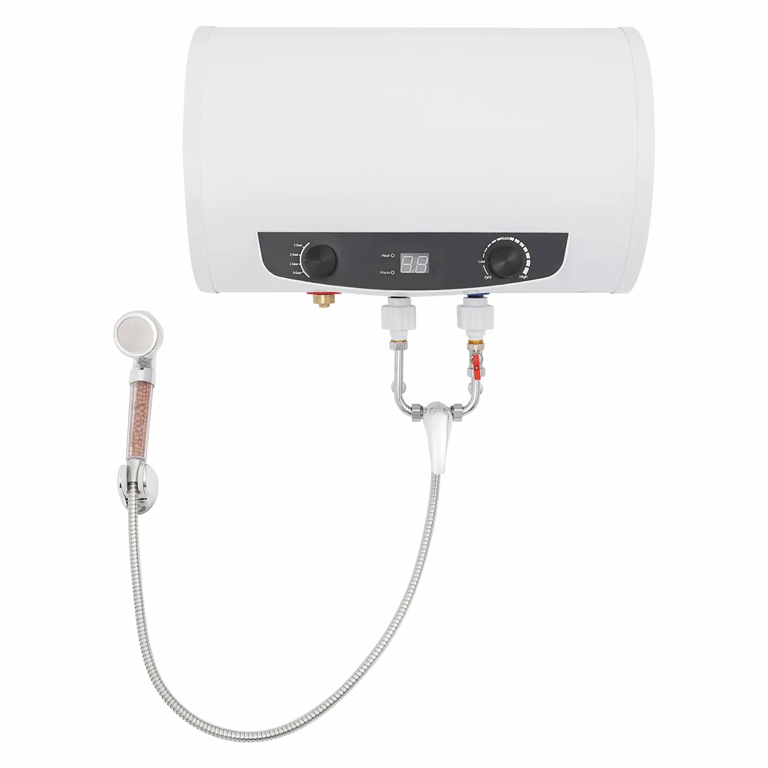 Scaldabagno da 50 l, montaggio a parete, 2000 W, 3 livelli, con set doccia IPX4 | Scaldabagno elettrico 35-75 °C, 3 livelli di calore, IPX4, silenzioso, 30 dB, ideale per bagno, cucina, parrucchiere
