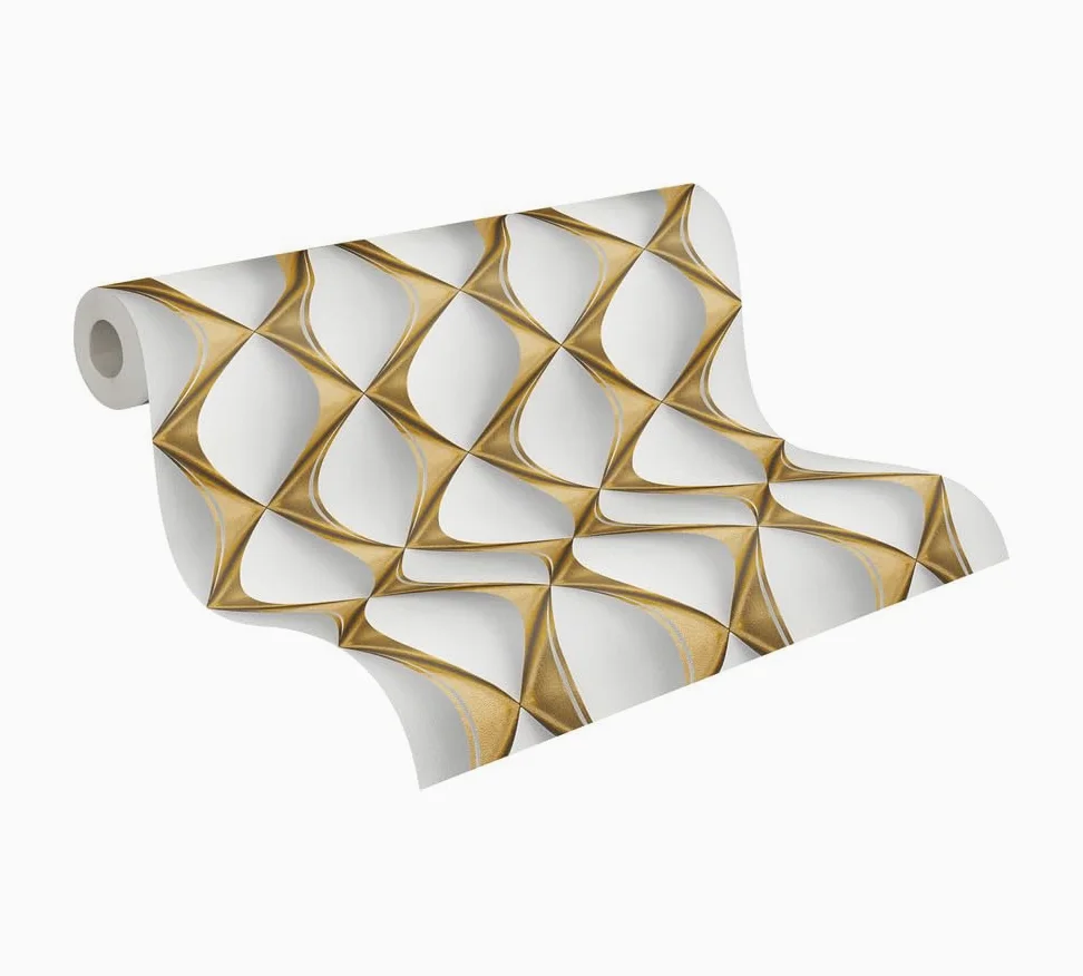 Livingwalls Carta da parati non tessuto - Geometrica in Oro, Bianco e Grigio - per varie stanze - in 10,05 m x 0,53 m