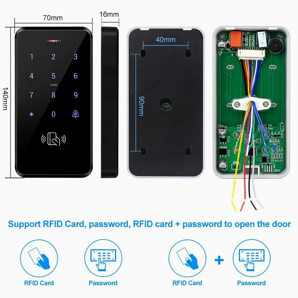 KDL Sistema di controllo accessi IP68 Controller tastiera RFID impermeabile, alimentatore DC12V, serratura magnetica elettrica 180kg / 350lbs con staffa Z&L, pulsante di uscit, Portachiavi RFID 125KHz