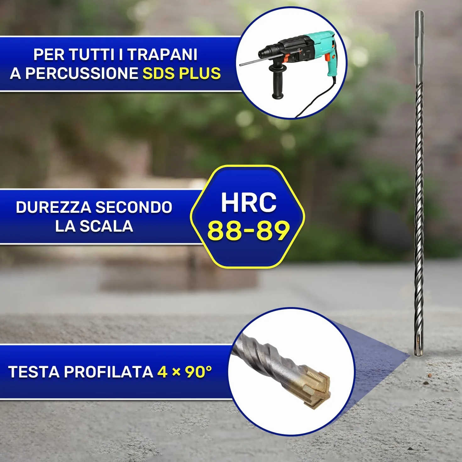 Punta Trapano Muro SDS Plus Ø 8 mm x 310 mm Acciaio Carburo di Tungsteno MONTERAL