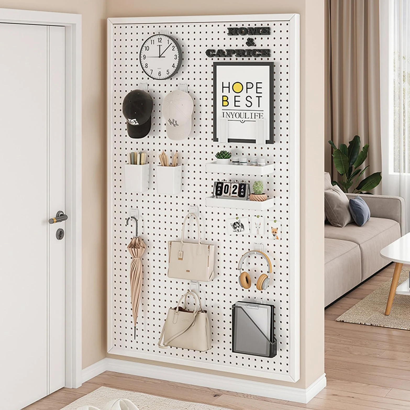 Generico Pannello Forato in Metallo con 20 Ganci, Pannello portautensili in Acciaio Resistente per Garage e espositori Artigianali, Soluzione di stoccaggio per Pannello Forato Bianco 150x60 cm