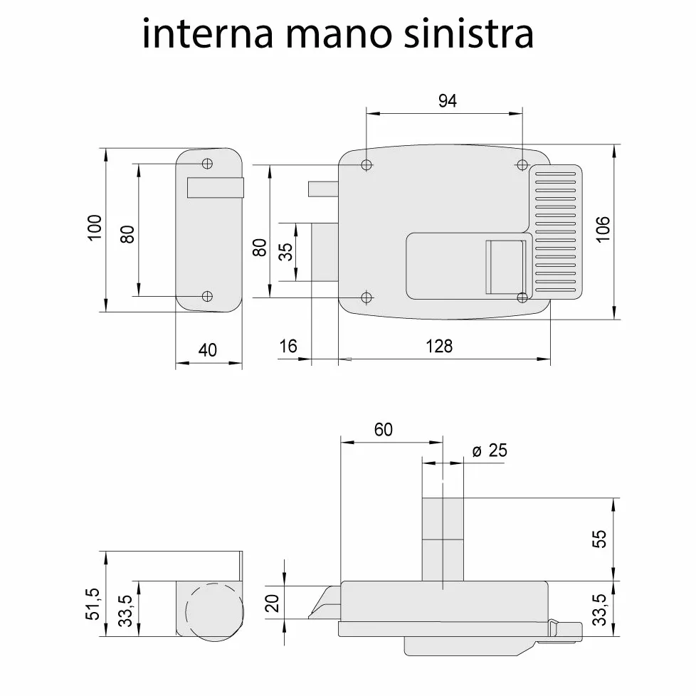 CISA 111611602, Serratura Elettrica da Applicare, 12V, Verniciato Grigio Alluminio, Entrata 60, Mano Destra, Cilindro a tubo