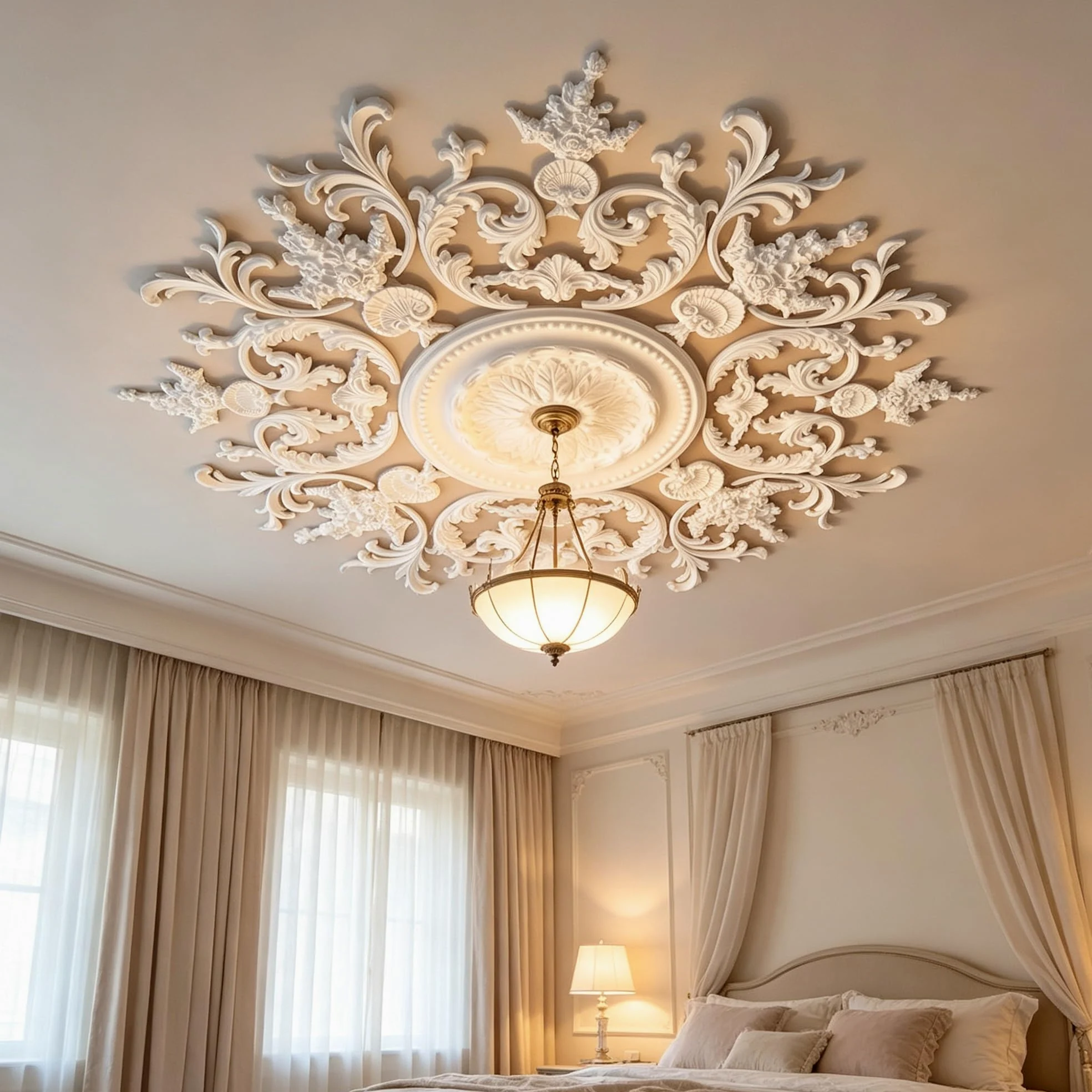 122cm Rosone Lampadario Soffitto Bianco Polistirolo Decorativo | Medaglione del Ventilatore Rotonda Moderno per Pareti Portalampada