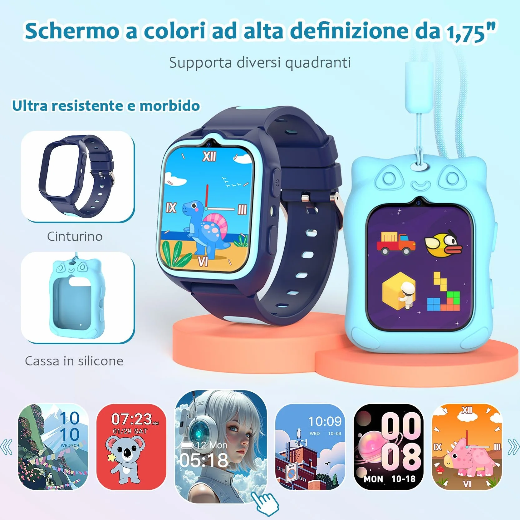 Blackview Smartwatch per Bambini, 1.75 inch TFT Smartwatch 30 Giochi, Sveglia, Fotocamera Touch HD, Video, Lettore Musicale, Contapassi, Torcia, Smartwatch per Bambini con Schermo Touch per Bambini