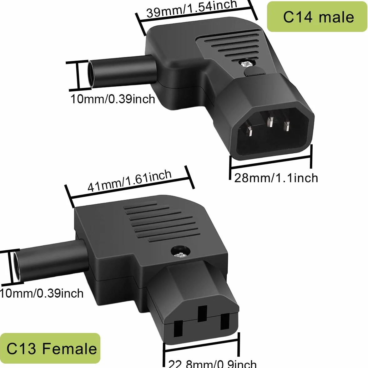 4 pezzi IEC320 C13 C14 connettore ad angolo retto 250V 10A 3 pin femmina maschio adattatore presa di alimentazione ricablabile in linea, per PDU cabinet auto elettrica luce LED case