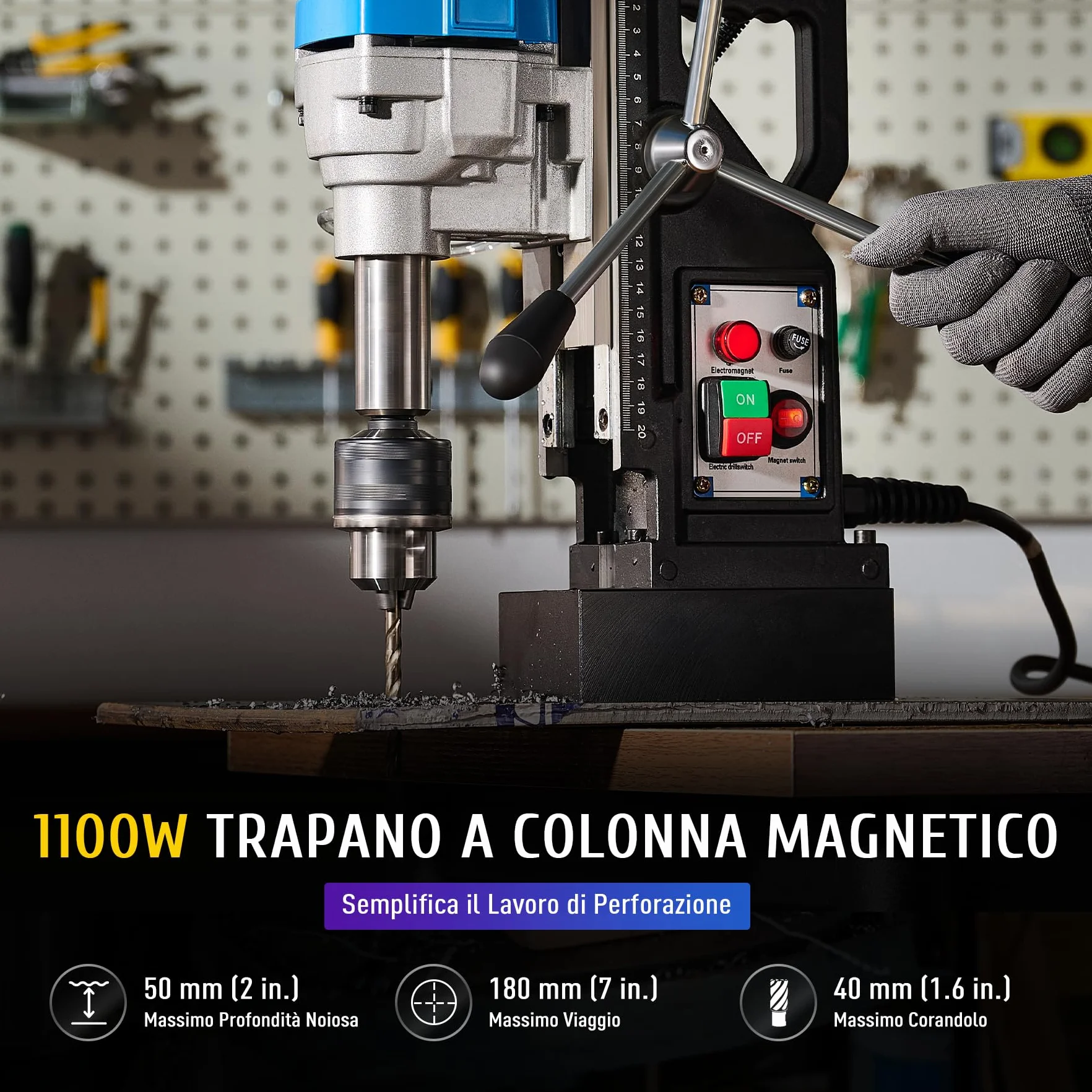 ZELCAN 1100W Trapano Magnetico Elettromagnetico Portatile 1200N 40 mm, Profondità 50 mm