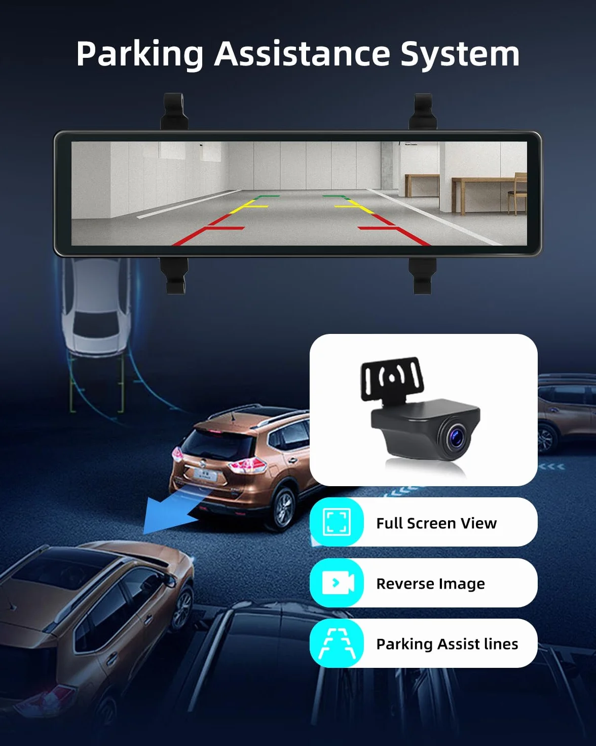 NHOPEEW 4K Mirror Dash Cam con doppia telecamera - Touchscreen da 11,26 pollici - ADAS BSD G-Sensor Registrazione in loop Visione notturna Tracciamento GPS Monitoraggio parcheggio 24 ore su 24