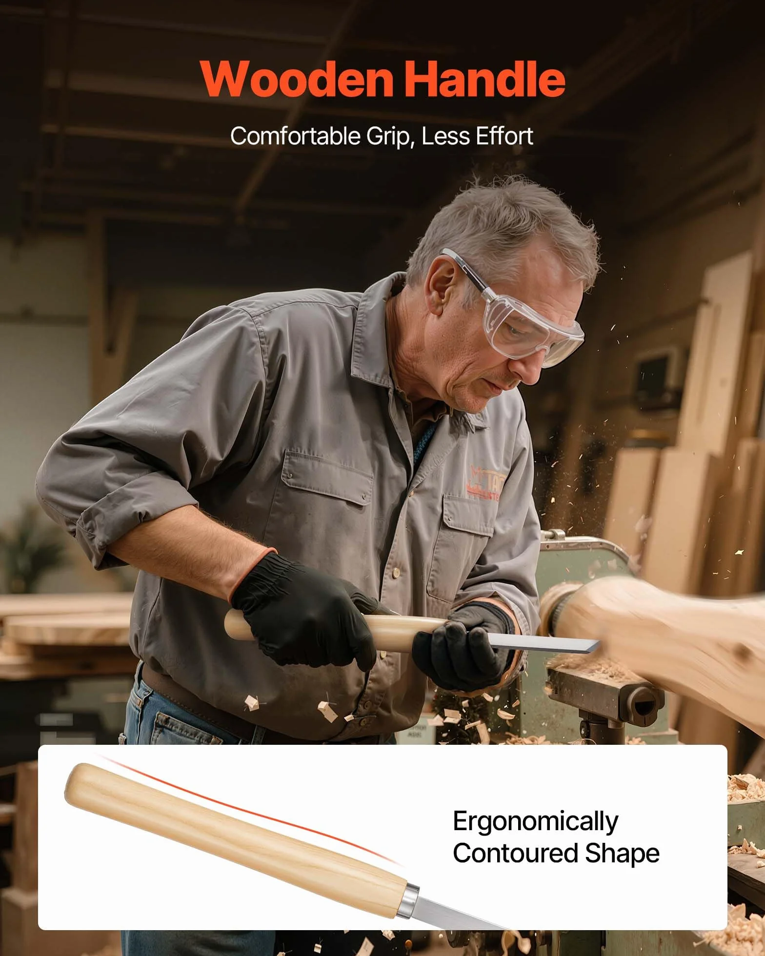 VEVOR Set di Utensili per Tornitura per Legno 8 pezzi, Set di Scalpelli per Tornio Lama in Acciaio al Carbonio, Strumenti per Tornitura Lavorazione del Legno Fai da te