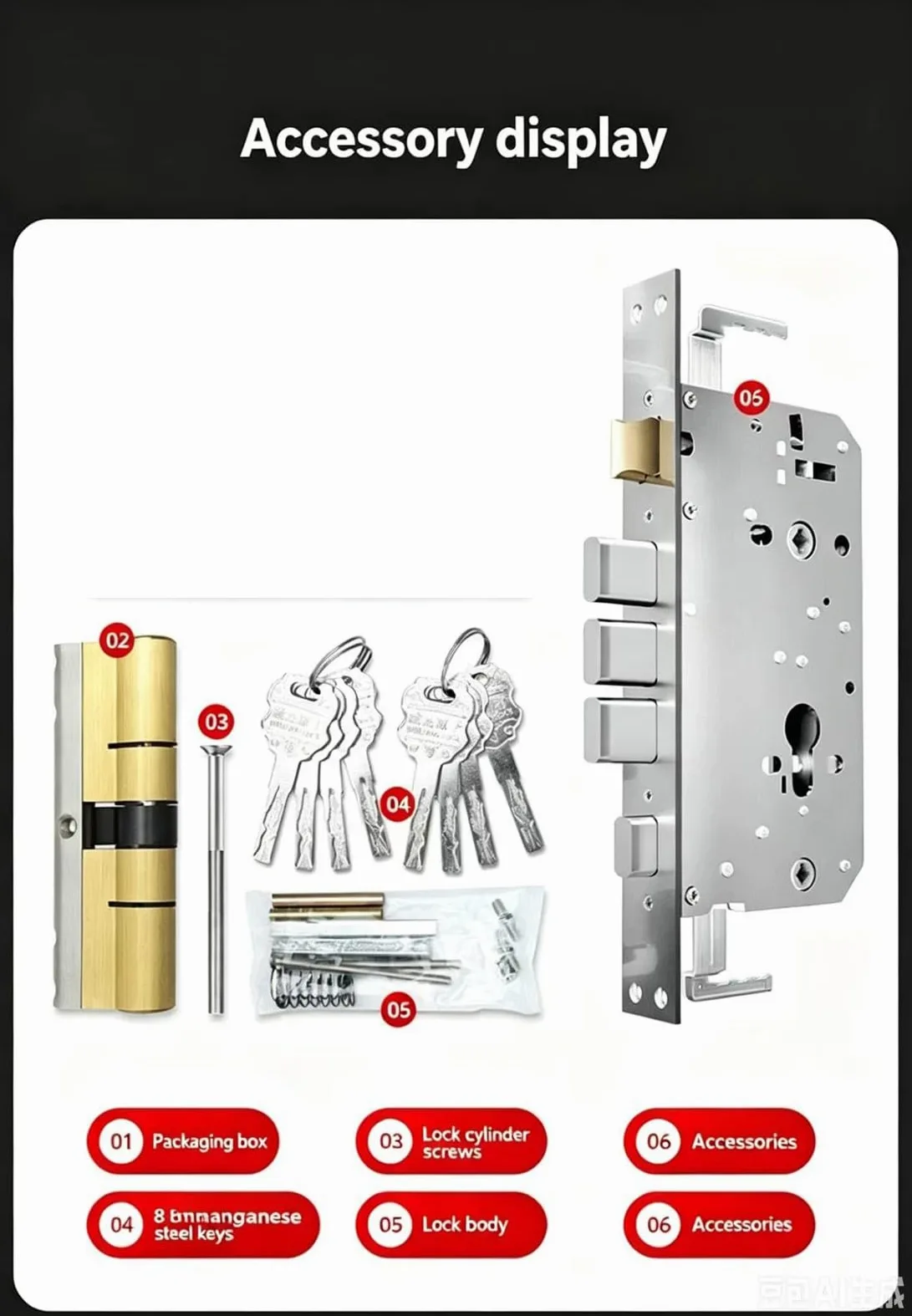 Serratura Antifurto di Alta qualità, Set di Maniglie di Sicurezza in Acciaio Inossidabile Rinforzato, Accessori per Porte D'Ingresso Domestiche(A+Inside Open)