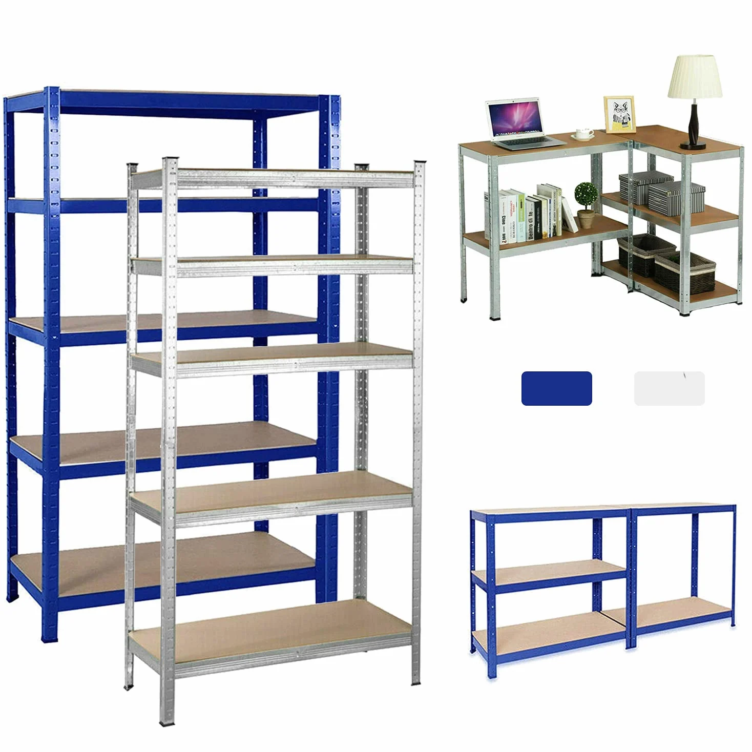 Scaffalatura per carichi pesanti, in metallo, per garage, officina, scaffalatura in metallo, scaffalatura a 5 ripiani, scaffale regolabile in MDF, 200 x 100 x 50 cm (A x L x P)