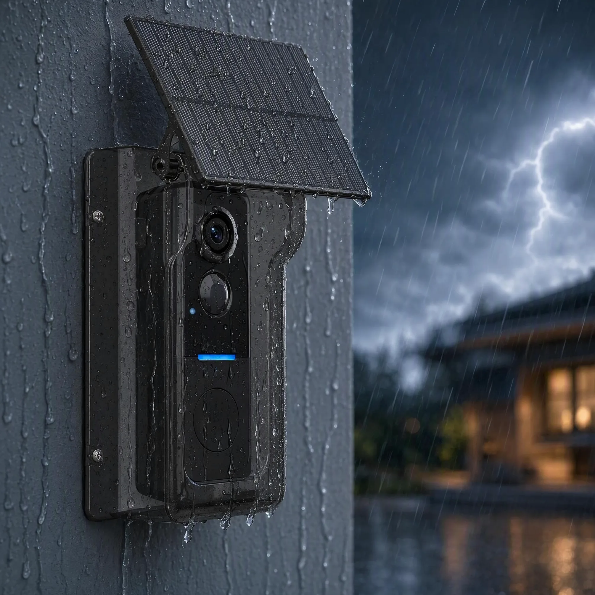 Whychstore Videocitofono wireless con copertura a energia solare, videocitofono 1080P con visione notturna e rilevamento del movimento PIR, IP65 impermeabile Smart Home Security per Tuya
