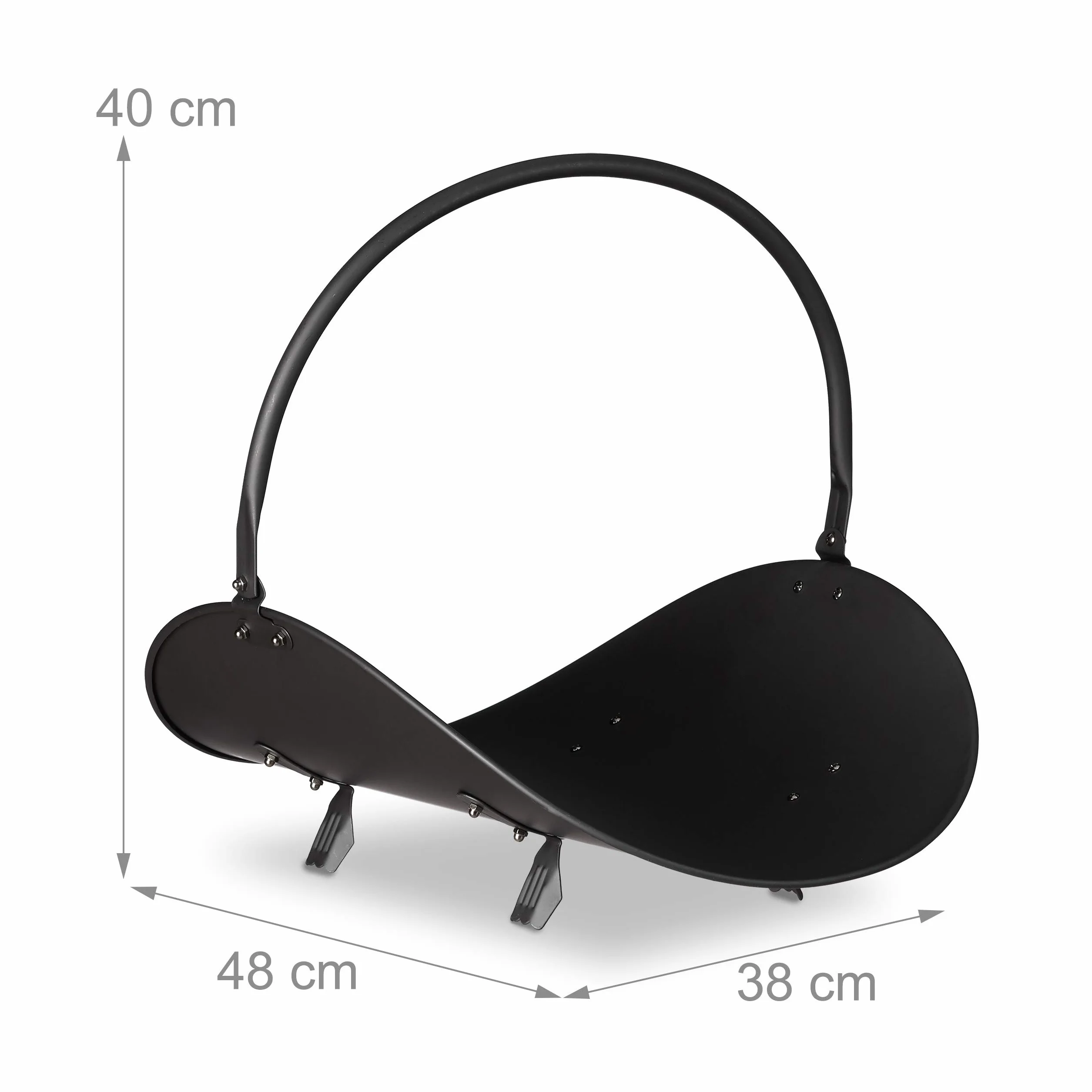 Relaxdays Cesto porta-legna da camino nero contenitore grande culla per legname metallo HxLxP 40 x 38 x 48 cm nero