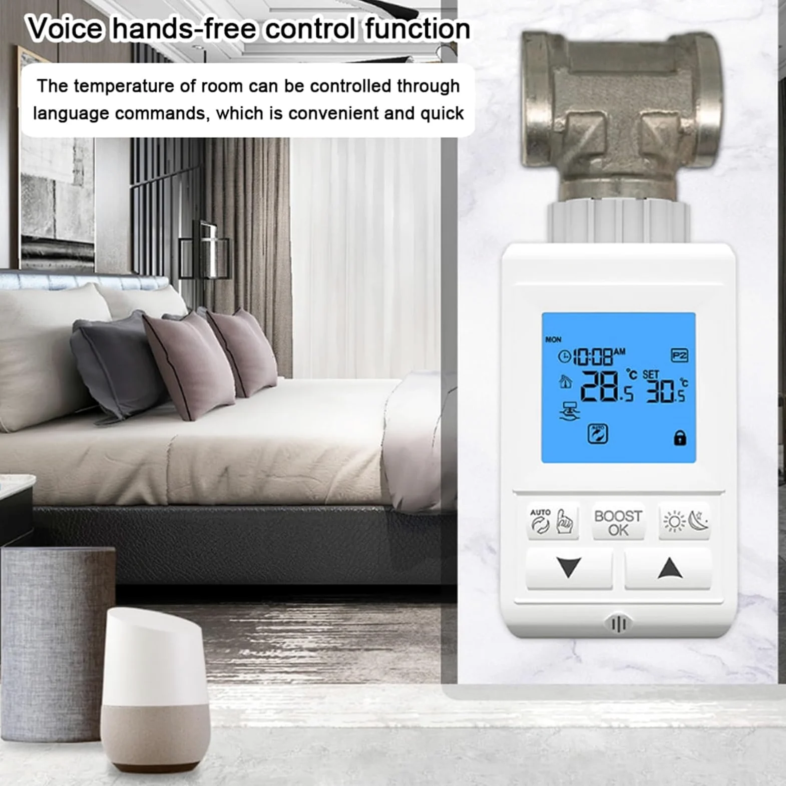 Valvola termostatica intelligente per radiatore, valvola termostatica programmabile, controllo vocale e funzione di controllo APP, controller digitale intelligente per il riscaldamento centra