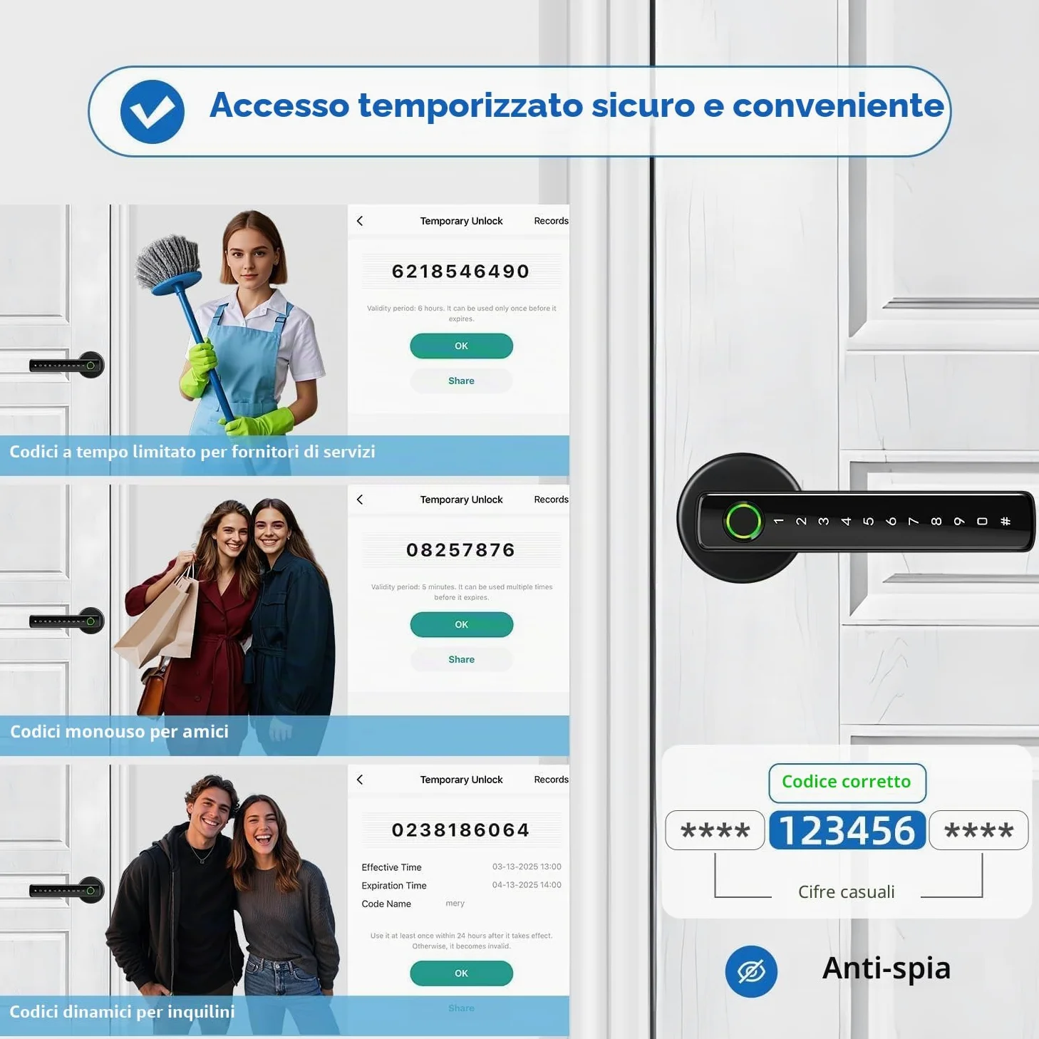 NEWFUN Serratura Smart Porta Blindata,Serratura Wifi,Con chiave, scheda chiave, APP Bluetooth per la serratura della porta, impermeabile