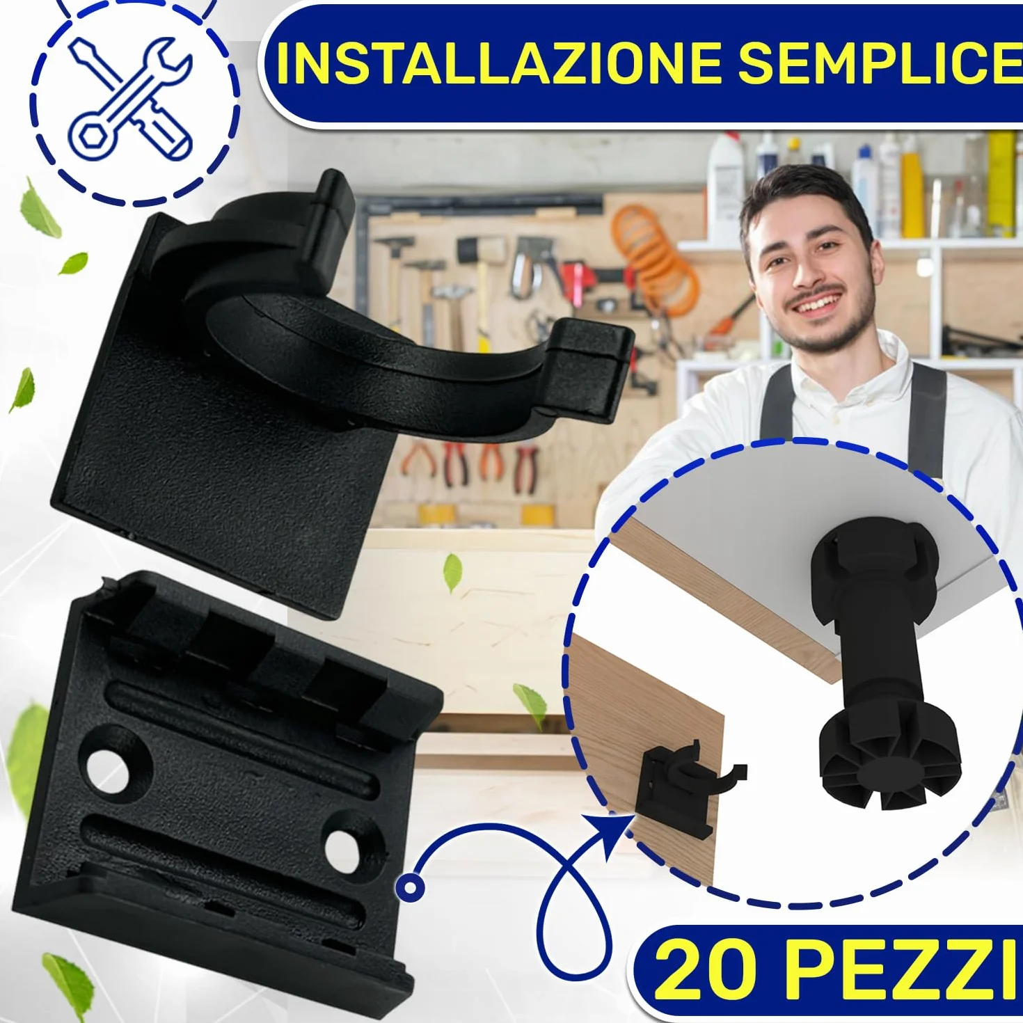 MONTERAL Ganci per Zoccolo Cucina Universale 30x34 mm Plastica Nero 20 Pezzi