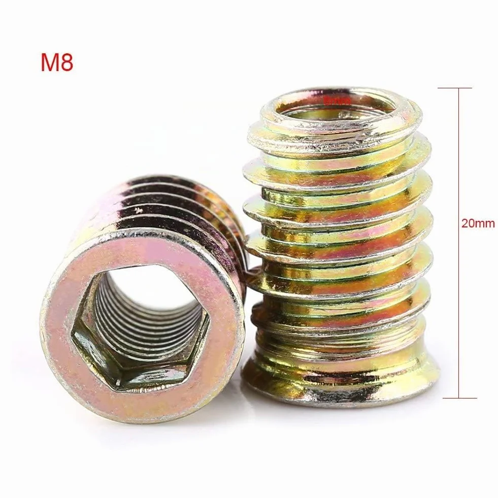 20 Pezzi Inserti Filettati M8 per Legno, Dado in Acciaio al Carbonio con Esagono Incassato per Mobili (M8*20mm)