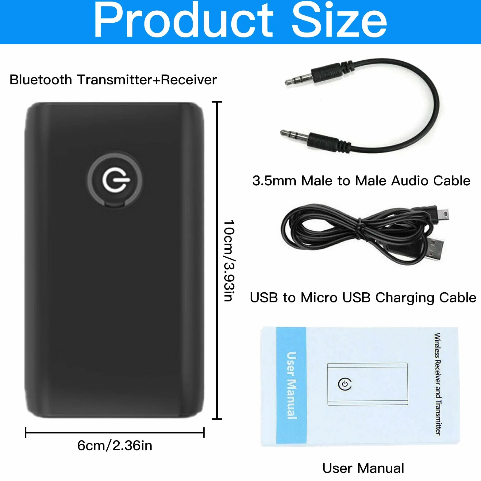 Adattatore Bluetooth 5.0 Trasmettitore,3.5mm Jack Adattatore,2-in-1 Wireless Ricevitore Bluetooth,per PC/TV/impianto audio Cuffie MP3/MP4 Altoparlante HiFi Radio