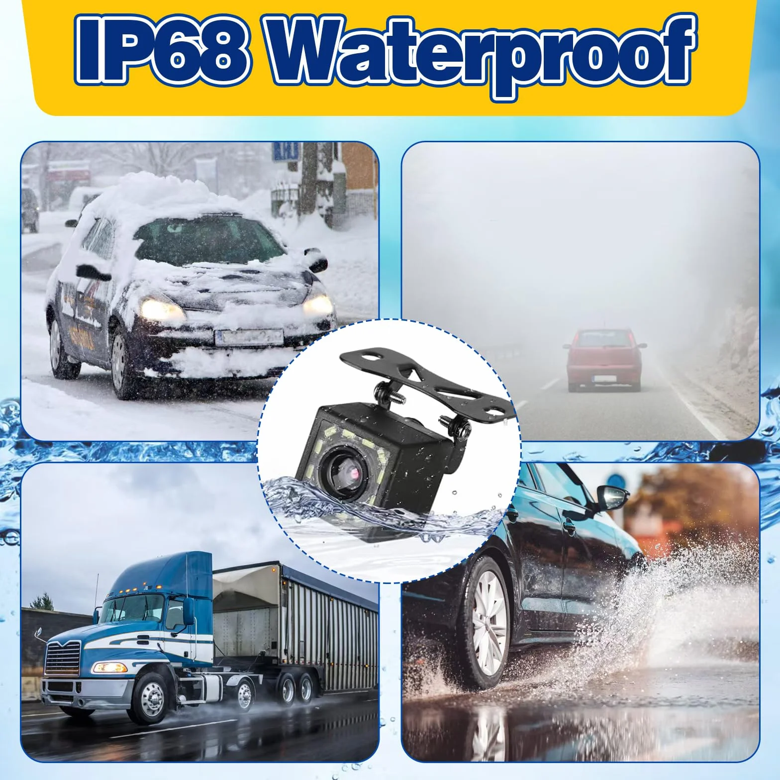 Set Telecamera per Auto 720P, Telecamera Auto Impermeabili IP68 con Grandangolo 170°, Telecamera Retromarcia con Visione Notturna Chiara e 12 LED per Camper, Camion, Pick-up e Rimorchi, Cavo da 6 m